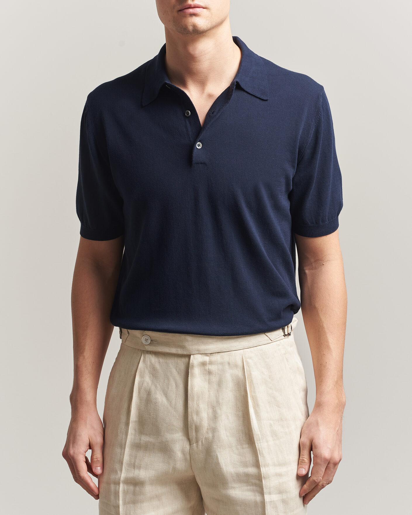 Hombres | Polos | Morgano | Knitted Cotton Crepe Polo Navy