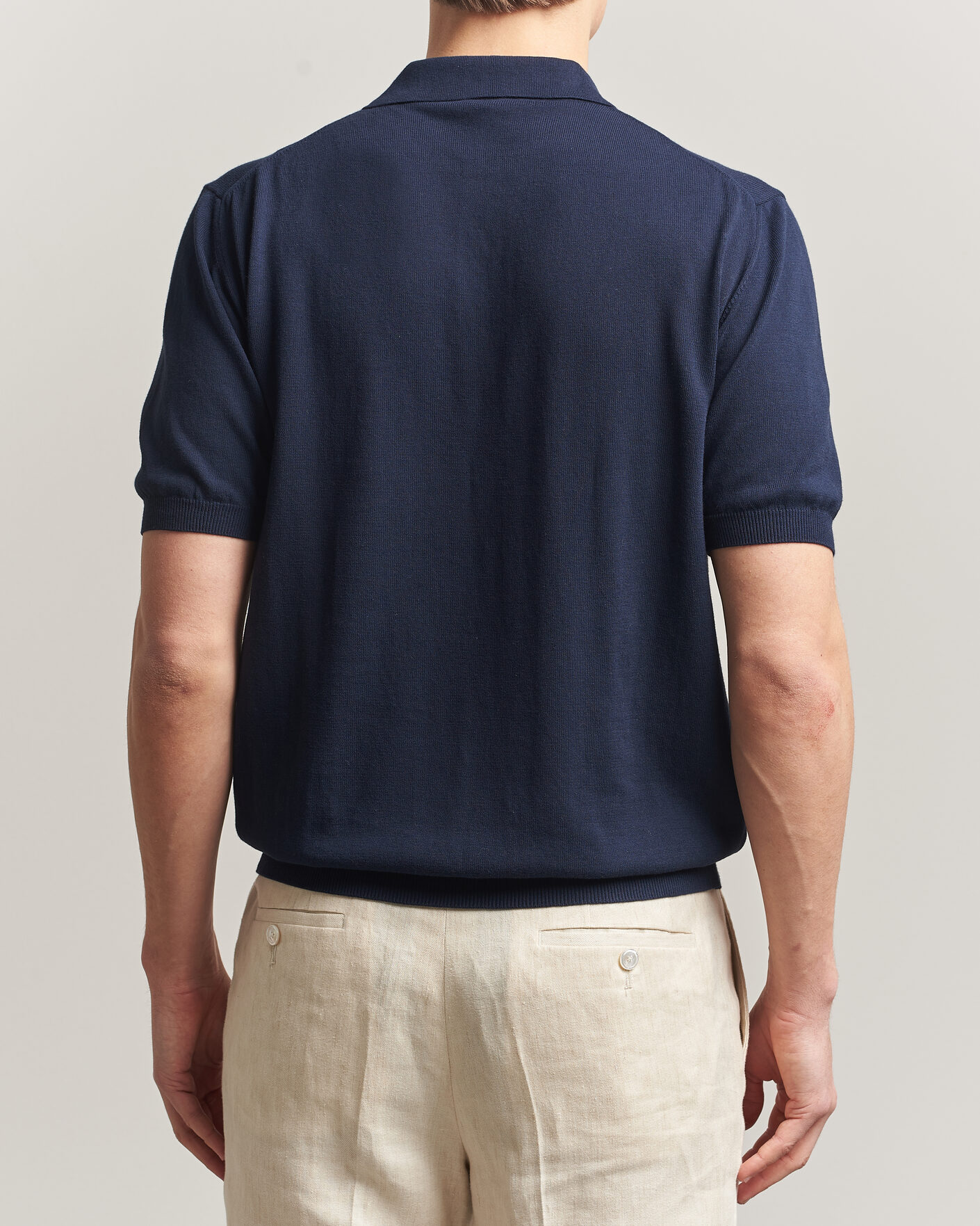 Hombres | Polos | Morgano | Knitted Cotton Crepe Polo Navy