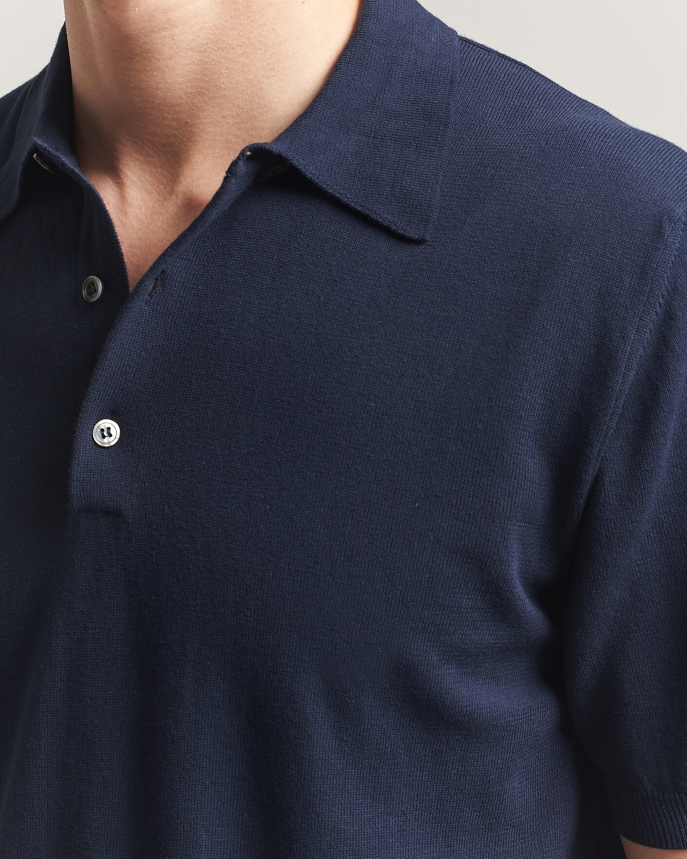 Hombres | Polos | Morgano | Knitted Cotton Crepe Polo Navy