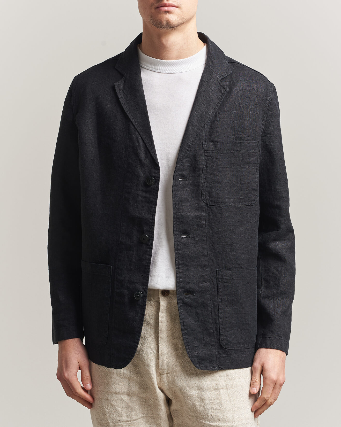 Hombres | Blazers | KnowledgeCotton Apparel | Linen Blazer Black
