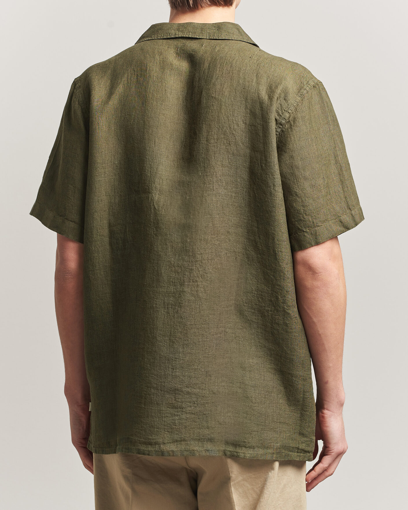 Hombres | Camisas | KnowledgeCotton Apparel | Short Sleeve Linen Resort Shirt Burnt Olive