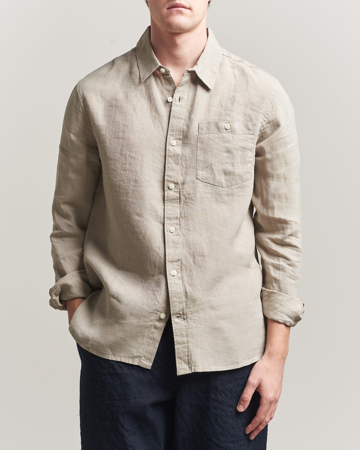 Hombres | Camisas | KnowledgeCotton Apparel | Regular Linen Shirt Twill