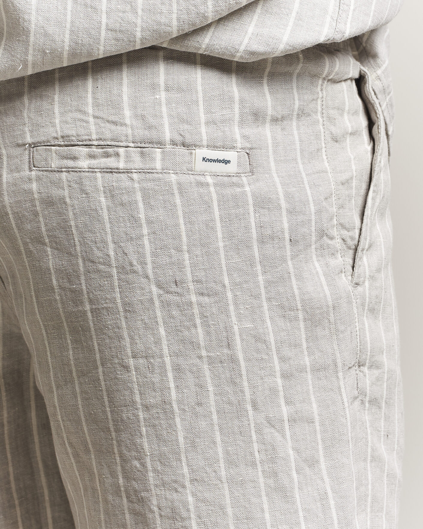 Hombres | Pantalones cortos | KnowledgeCotton Apparel | Striped Loose Linen Shorts Grey