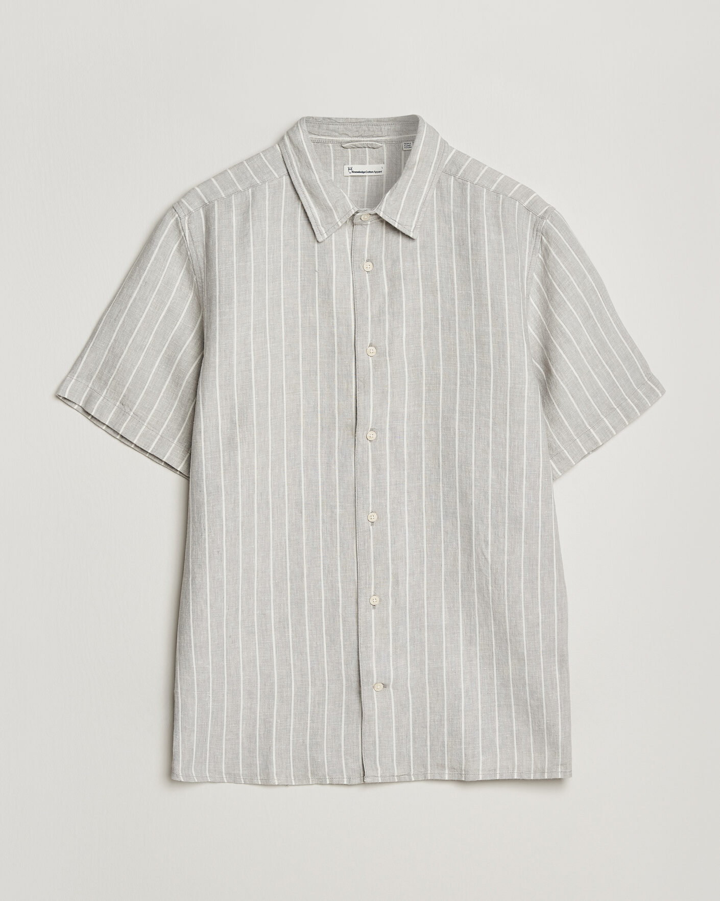 Hombres | Camisas | KnowledgeCotton Apparel | Striped Linen Resort Shirt Grey