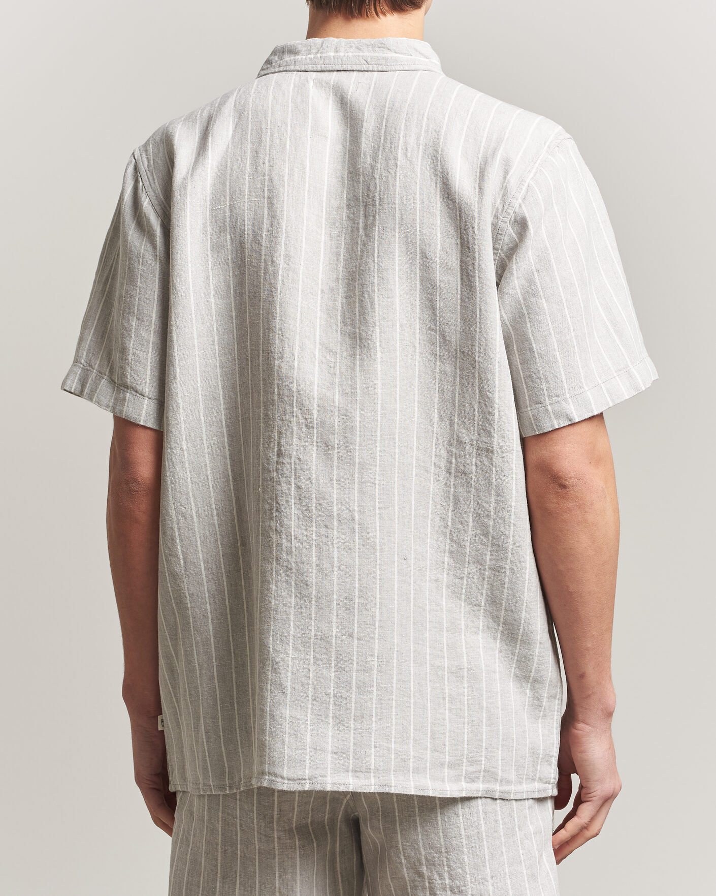 Hombres | Camisas | KnowledgeCotton Apparel | Striped Linen Resort Shirt Grey