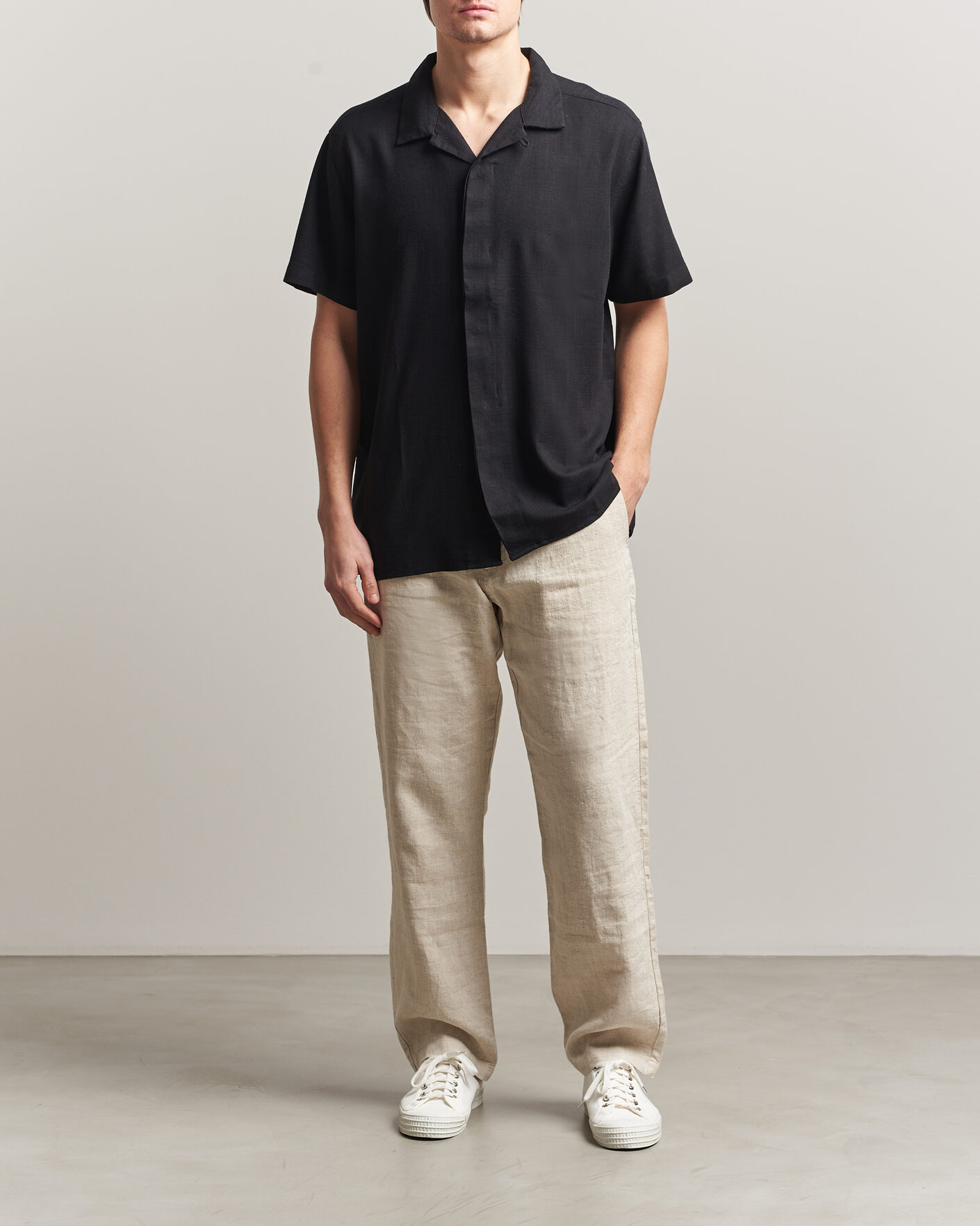 Hombres | Camisas | KnowledgeCotton Apparel | Linen/Lyocell Resort Shirt Black