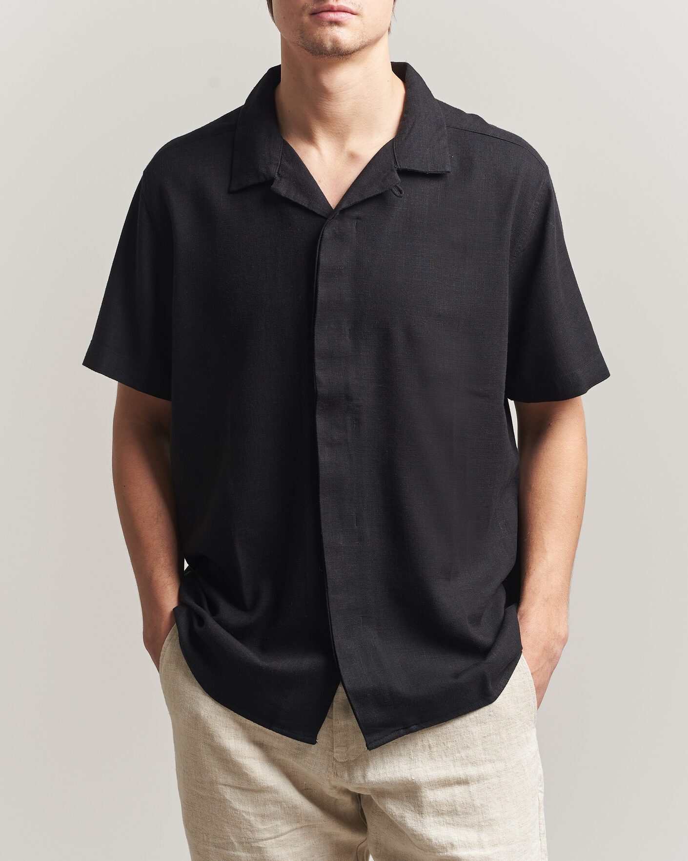 Hombres | Camisas | KnowledgeCotton Apparel | Linen/Lyocell Resort Shirt Black