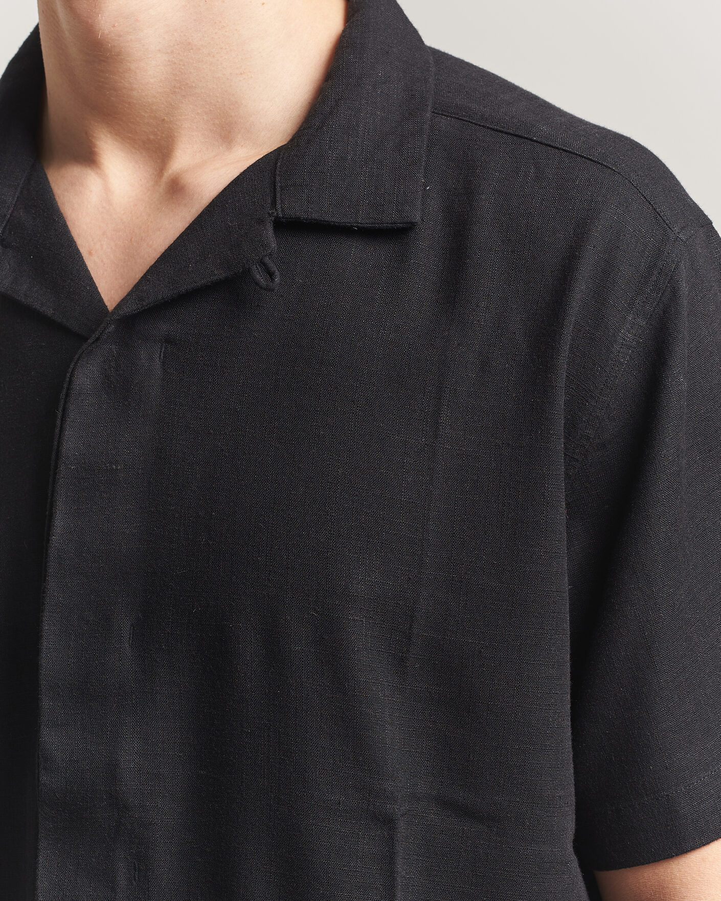 Hombres | Camisas | KnowledgeCotton Apparel | Linen/Lyocell Resort Shirt Black