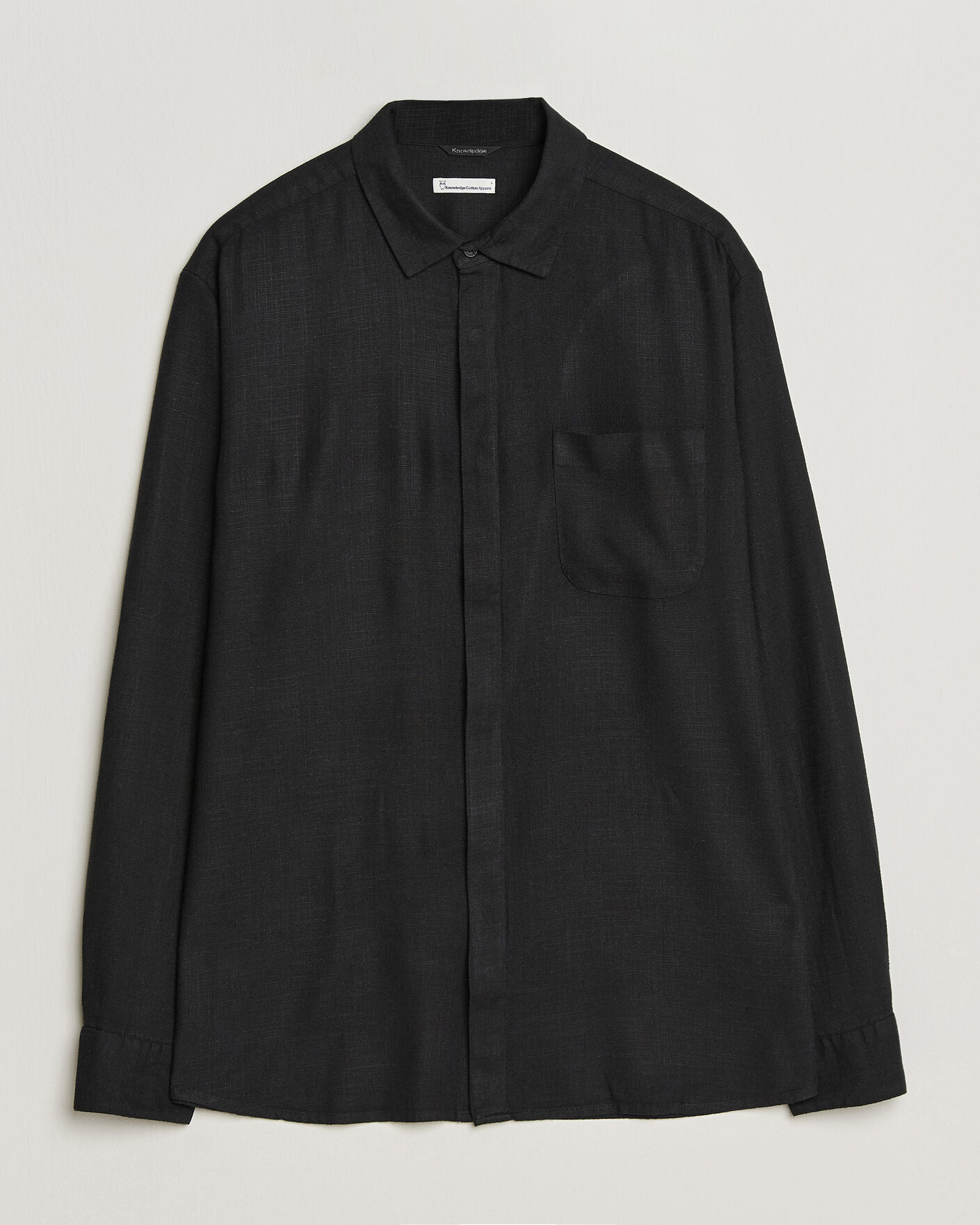 Hombres | Camisas | KnowledgeCotton Apparel | Linen/Lycell Relaxed Long Sleeve Shirt Black