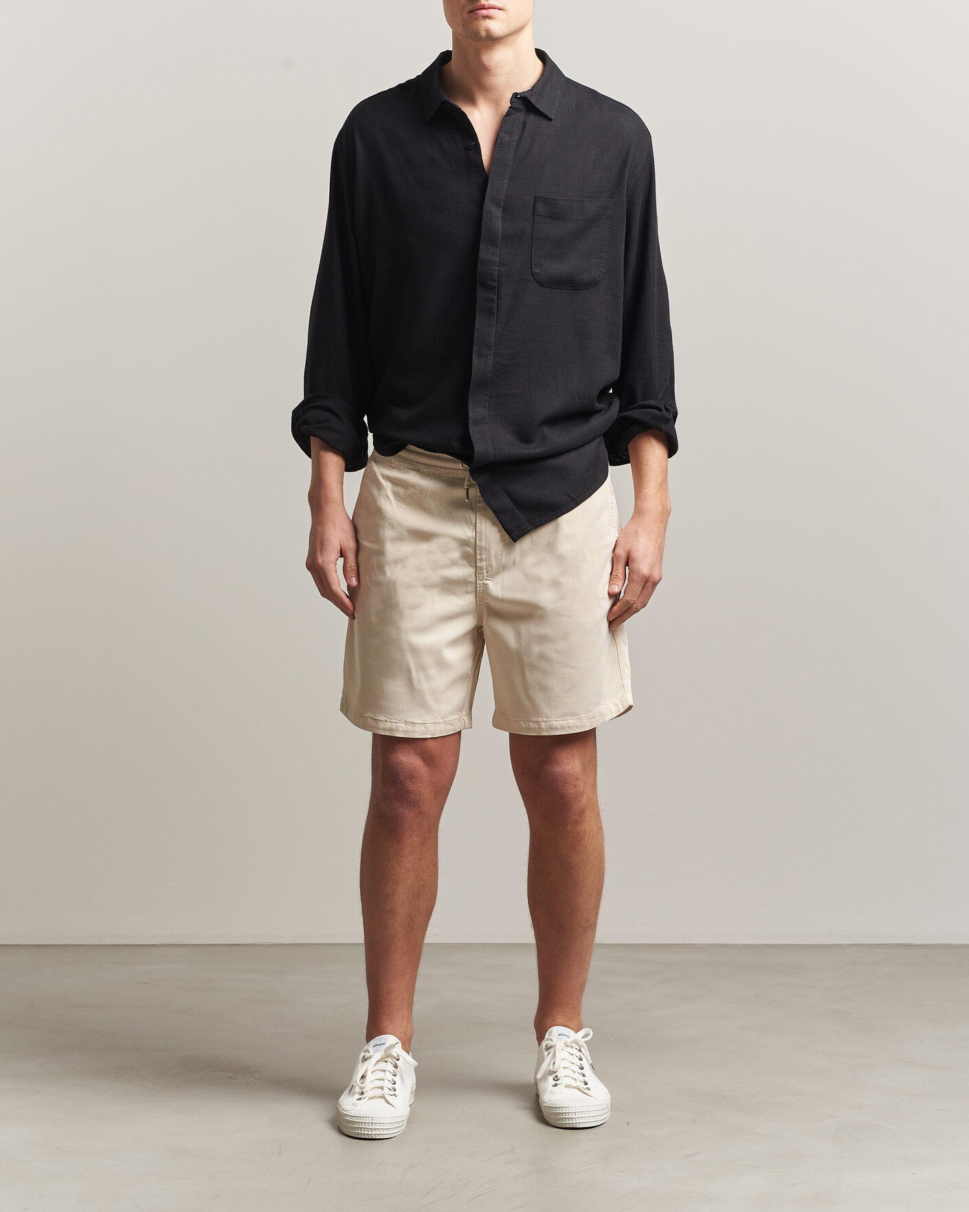 Hombres | Camisas | KnowledgeCotton Apparel | Linen/Lycell Relaxed Long Sleeve Shirt Black