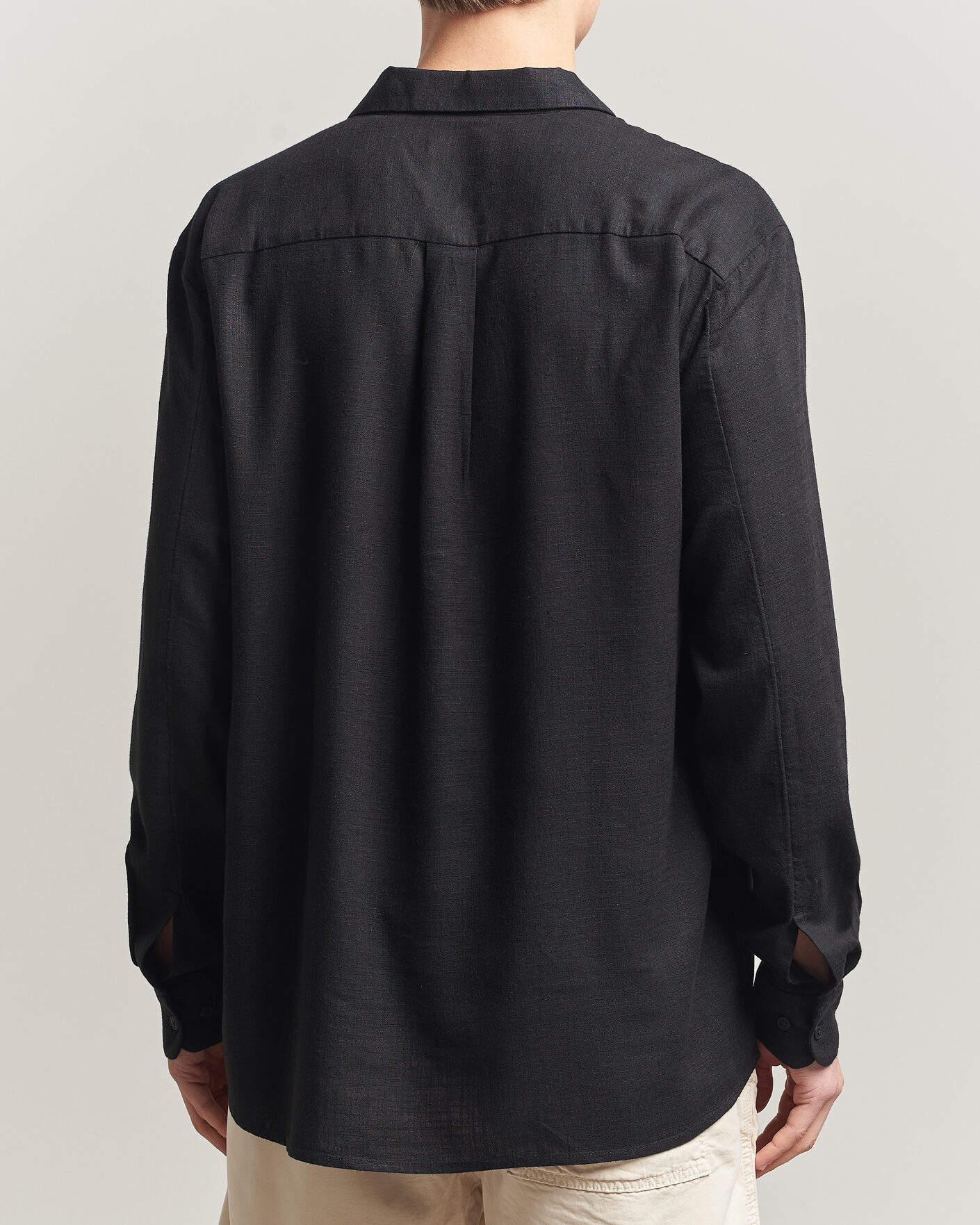 Hombres | Camisas | KnowledgeCotton Apparel | Linen/Lycell Relaxed Long Sleeve Shirt Black