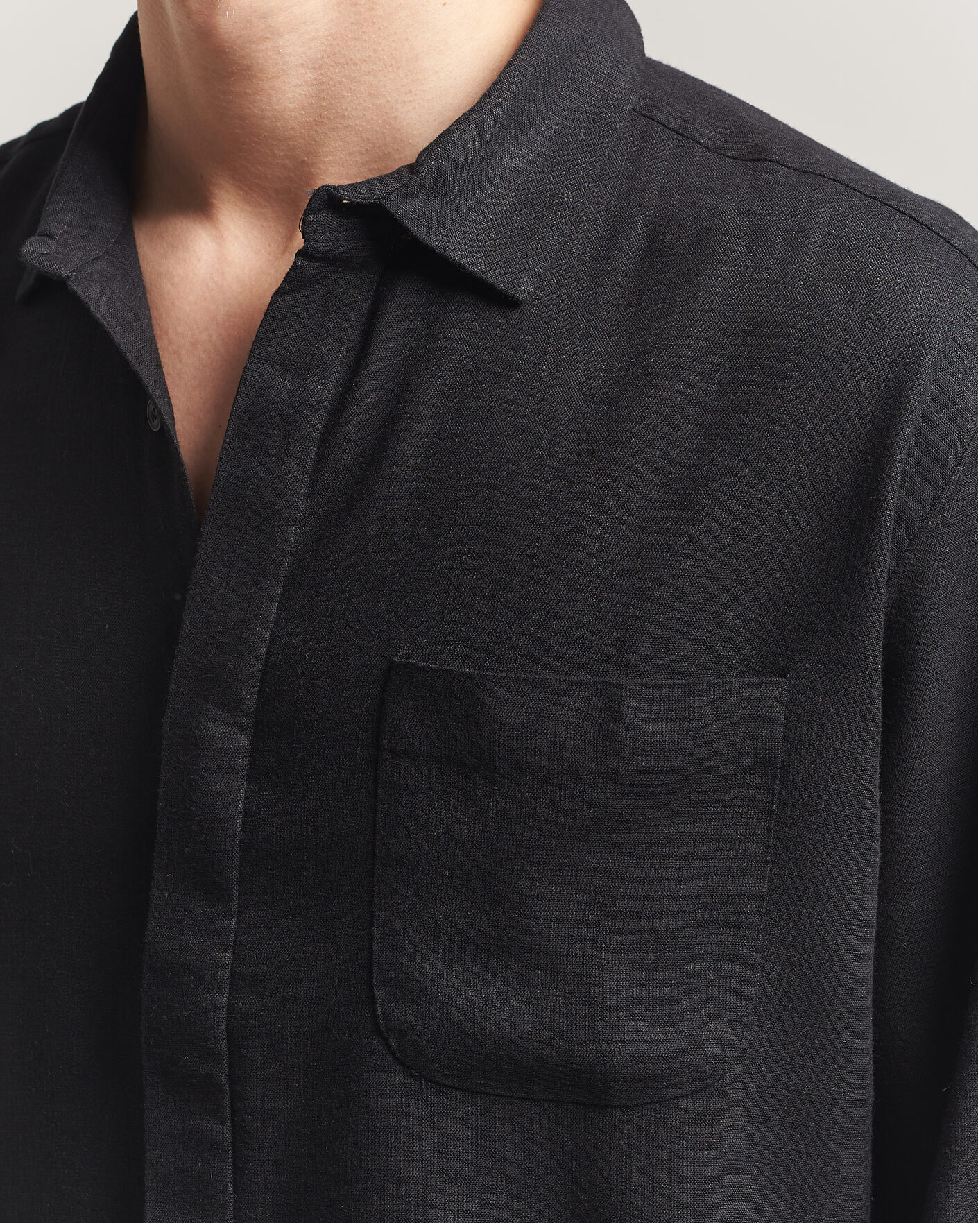 Hombres | Camisas | KnowledgeCotton Apparel | Linen/Lycell Relaxed Long Sleeve Shirt Black