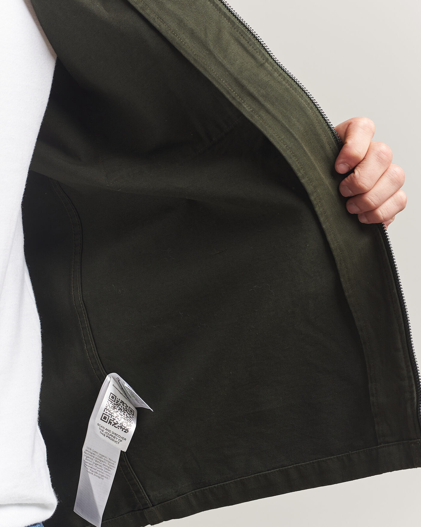 Hombres | Camisas | KnowledgeCotton Apparel | Cotton Twill Stretch Zip Overshirt Forest Night