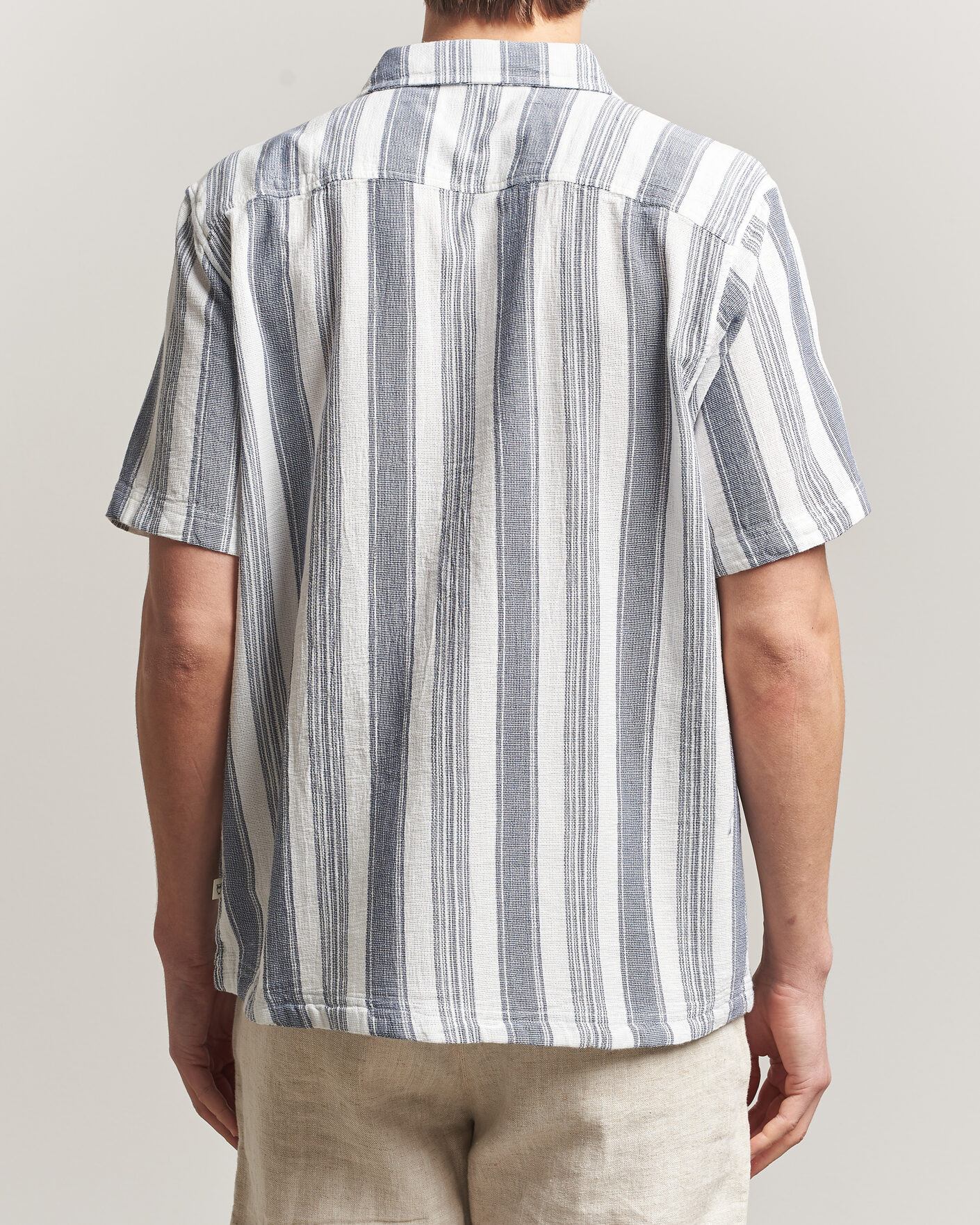 Hombres | Camisas | KnowledgeCotton Apparel | Box Short Sleeve Stripe Shirt Blue Stripe