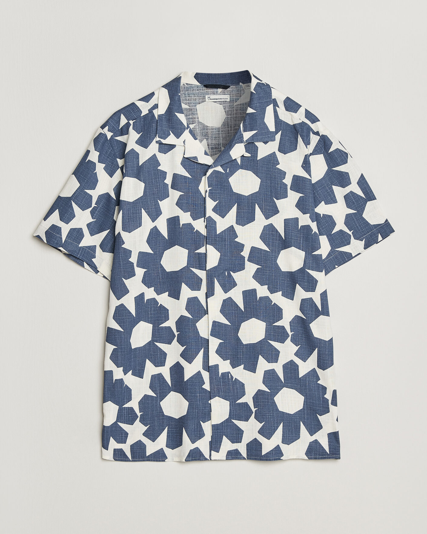 Hombres | Camisas | KnowledgeCotton Apparel | Printed Linen Mix Shirt Blue