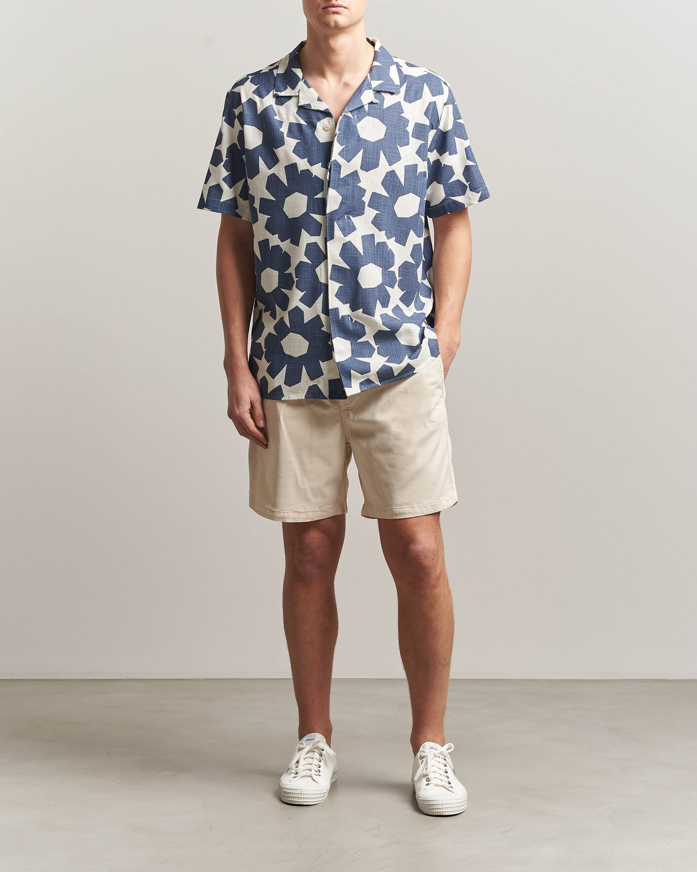 Hombres | Camisas | KnowledgeCotton Apparel | Printed Linen Mix Shirt Blue