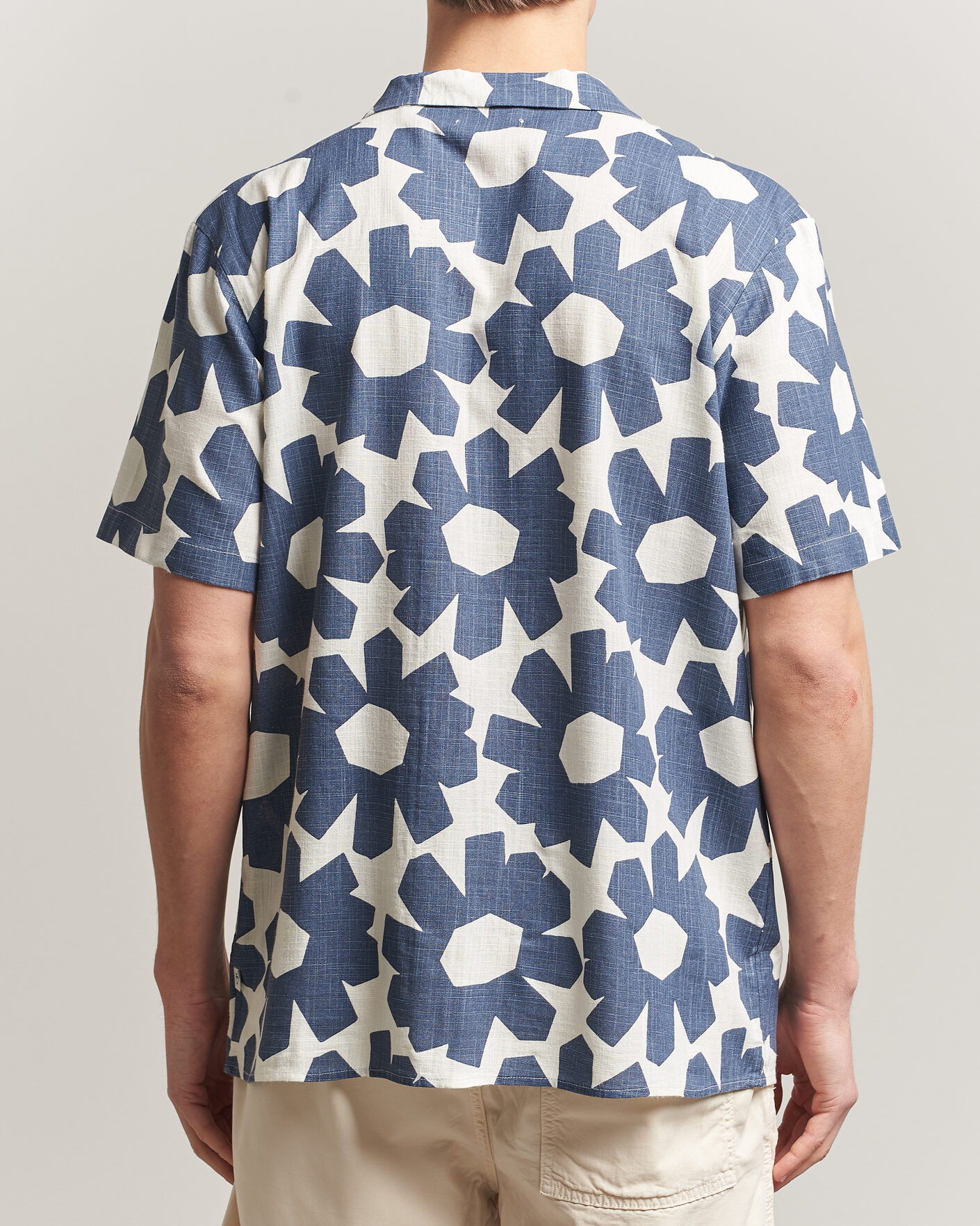 Hombres | Camisas | KnowledgeCotton Apparel | Printed Linen Mix Shirt Blue