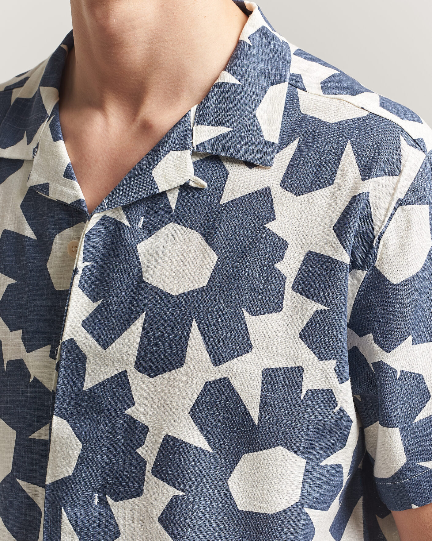 Hombres | Camisas | KnowledgeCotton Apparel | Printed Linen Mix Shirt Blue