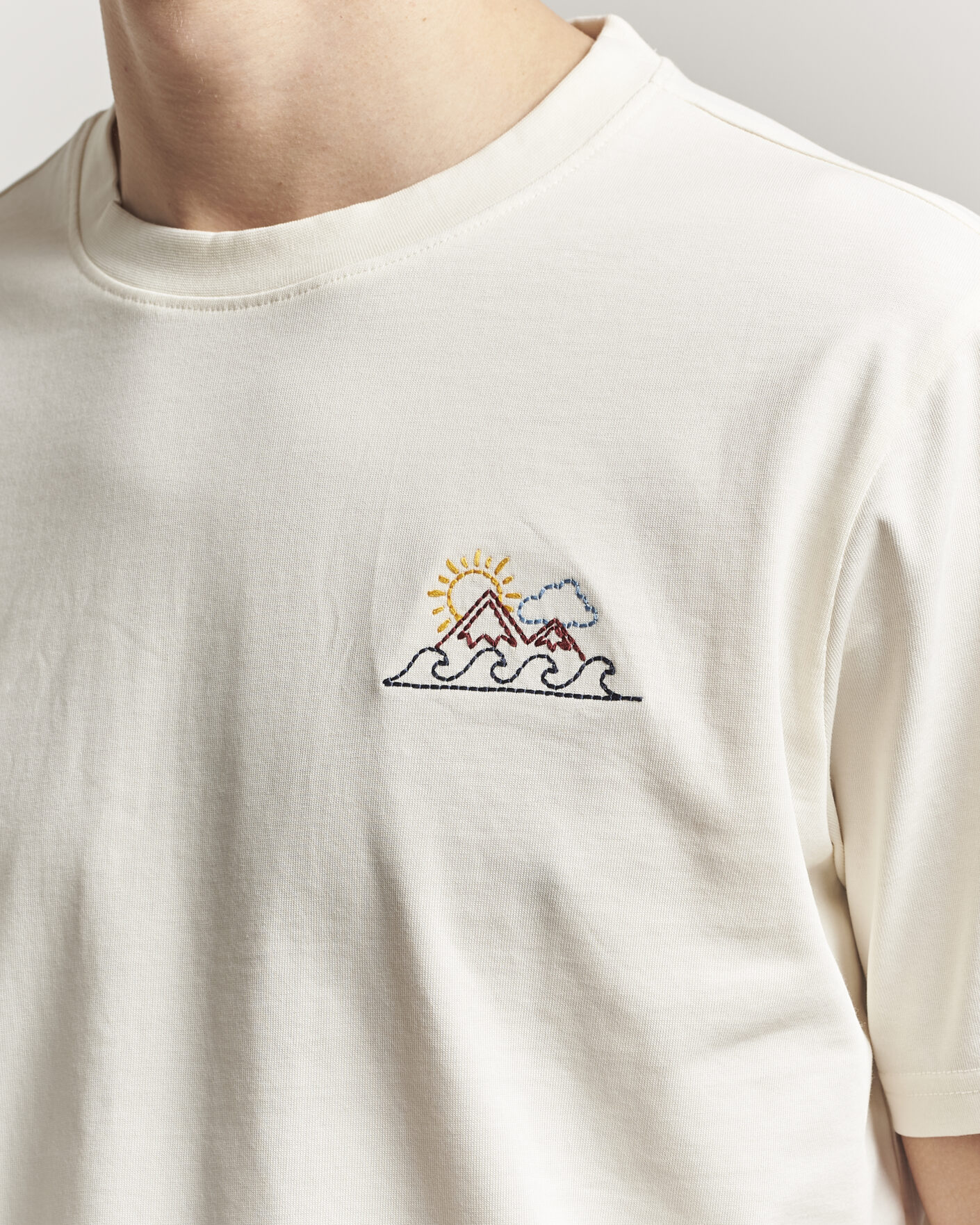 Hombres | Camisetas | KnowledgeCotton Apparel | Chest Print T-Shirt Egret