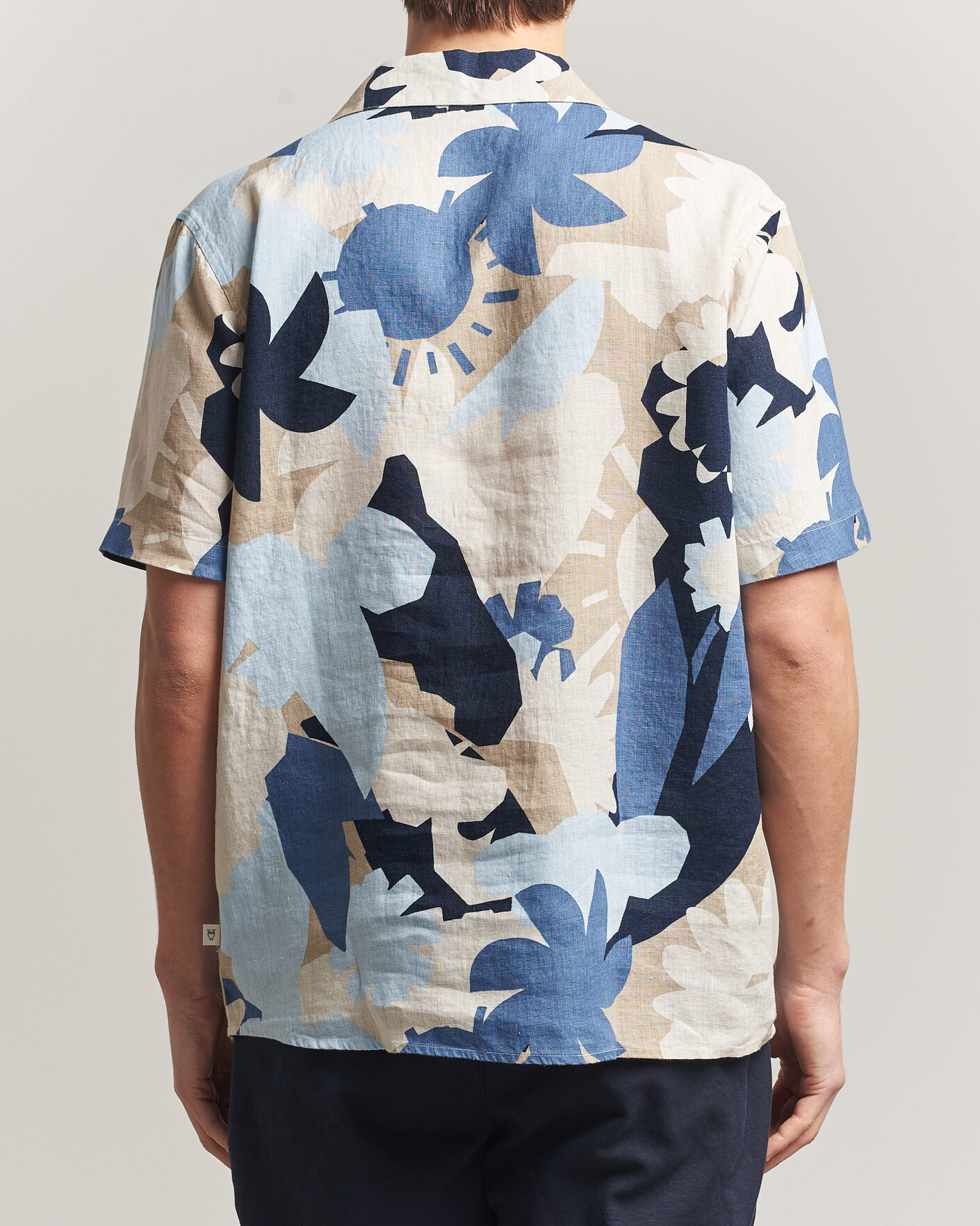 Hombres | Camisas | KnowledgeCotton Apparel | Relaxed Printed Linen Short Sleeve Shirt Blue