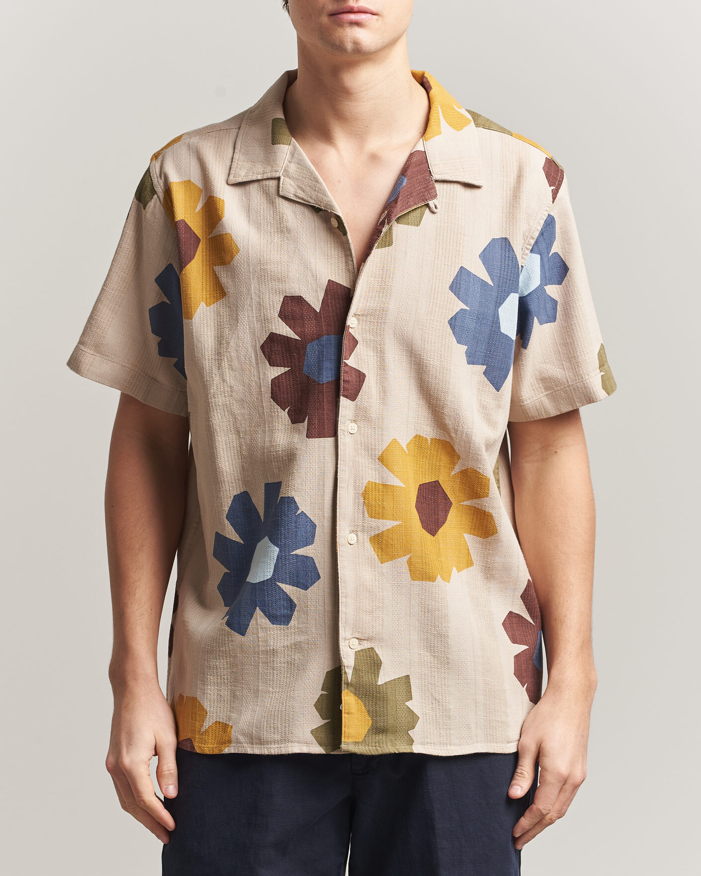 Hombres | Camisas | KnowledgeCotton Apparel | Relaxed Printed Cotton Short Sleeve Shirt Multi