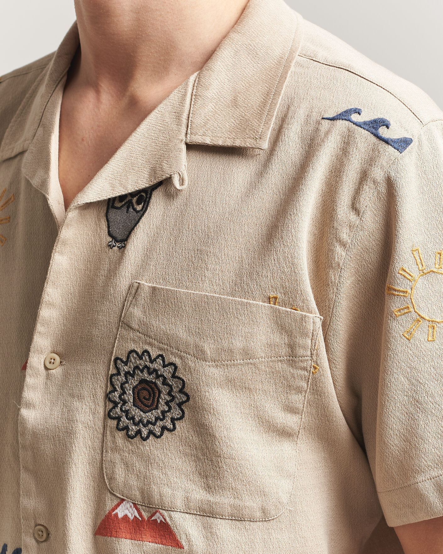 Hombres | Camisas | KnowledgeCotton Apparel | Relaxed Embroidery Shirt Light Feather Grey