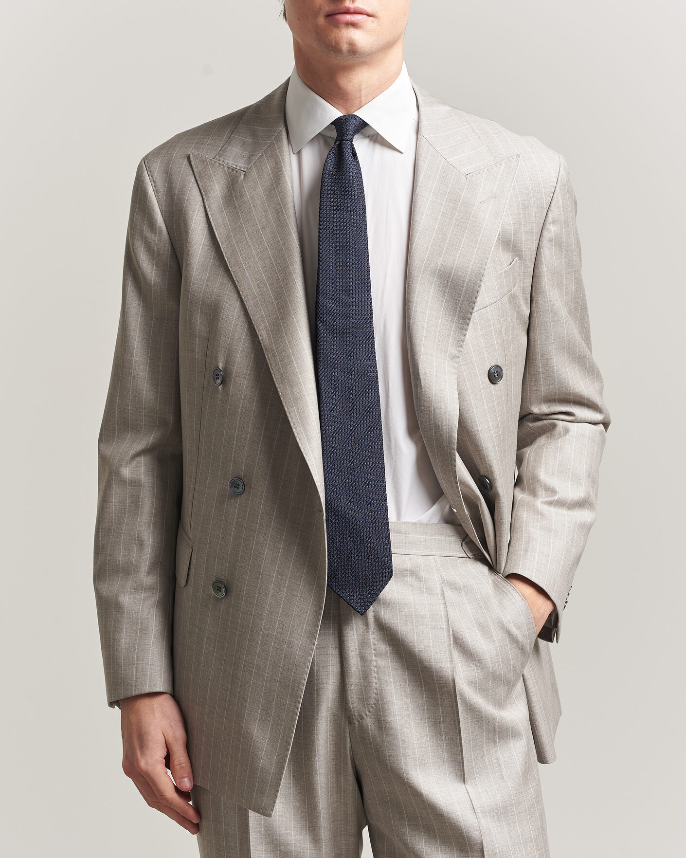 Hombres | Blazers | Oscar Jacobson | Richard Striped Wool Blazer Beige