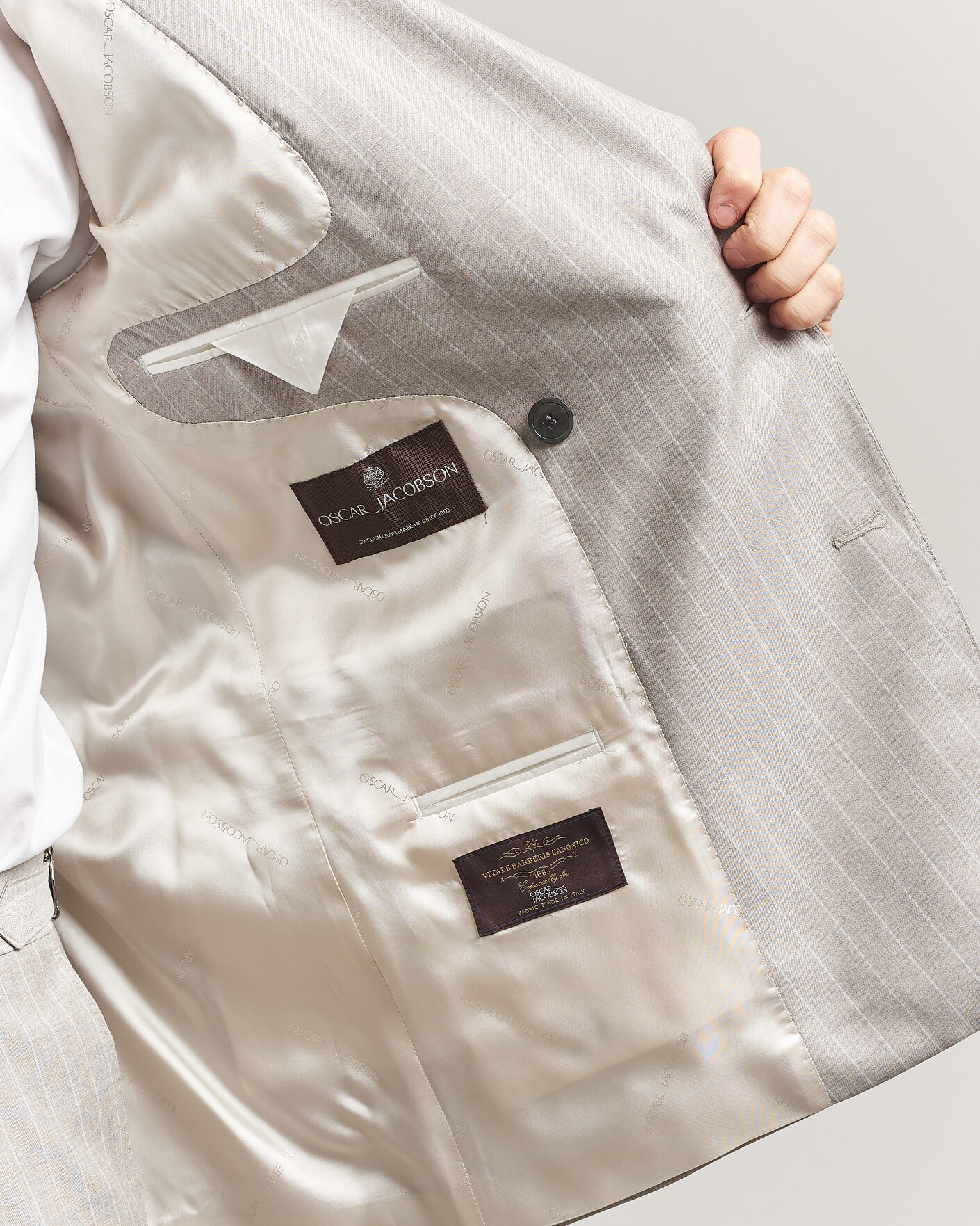 Hombres | Blazers | Oscar Jacobson | Richard Striped Wool Blazer Beige