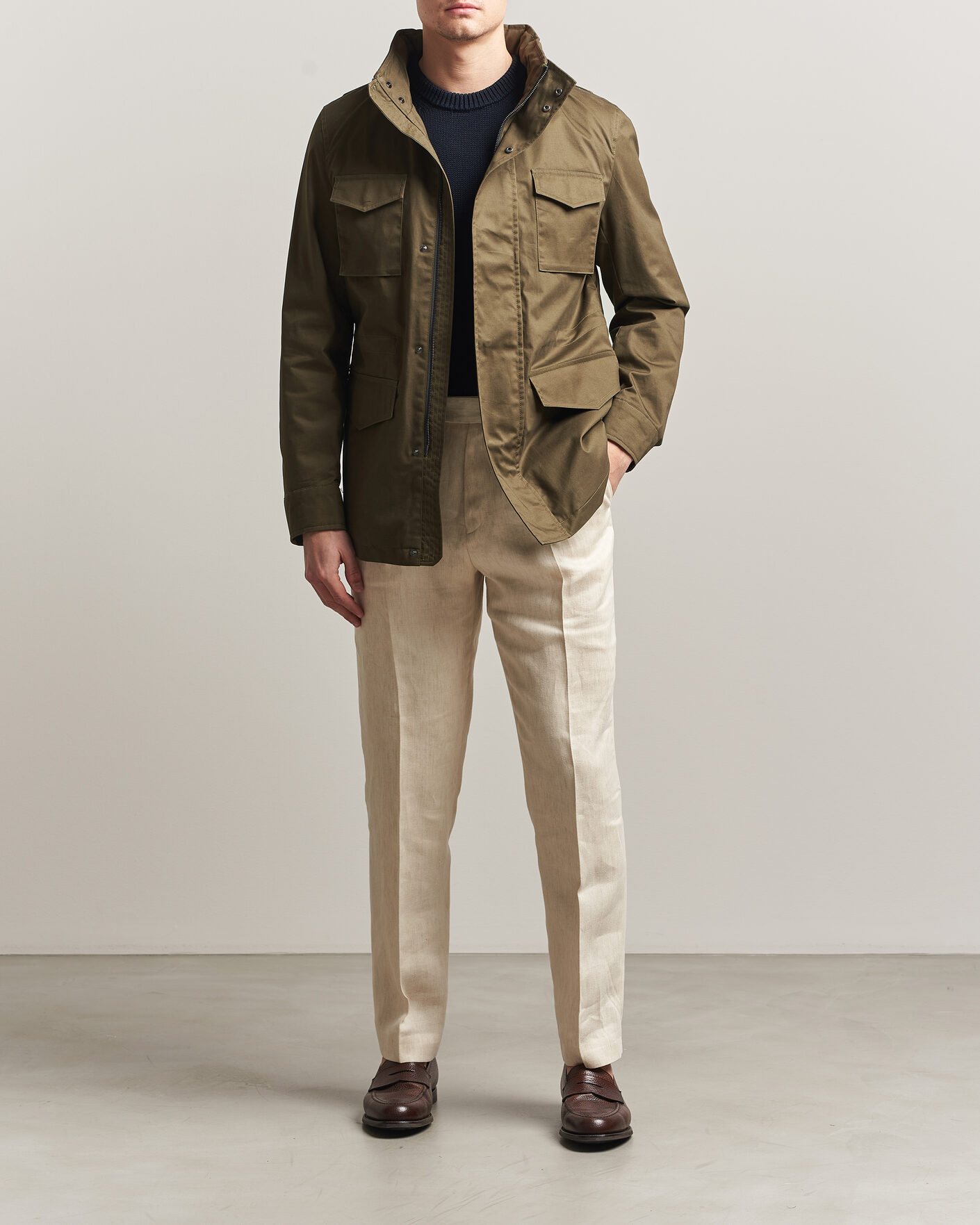 Hombres | Abrigos y chaquetas | Oscar Jacobson | M65 Coated Cotton Field Jacket Olive