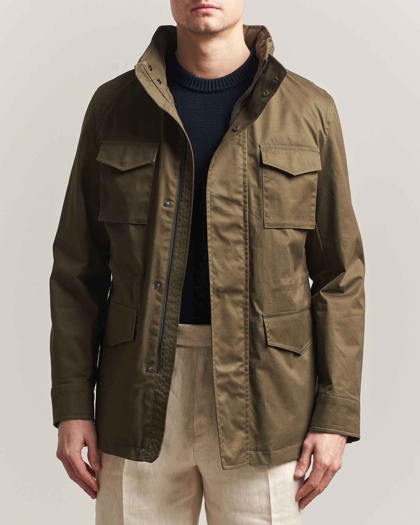 Hombres | Abrigos y chaquetas | Oscar Jacobson | M65 Coated Cotton Field Jacket Olive
