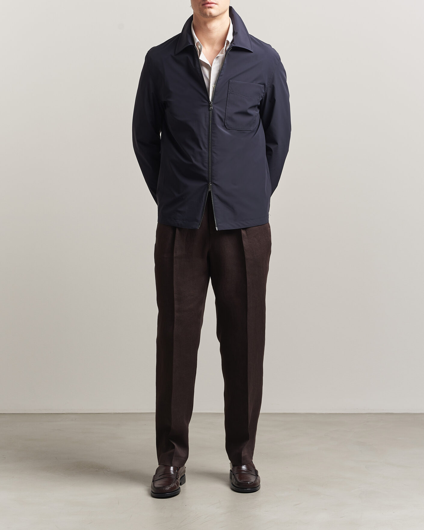 Hombres | Abrigos y chaquetas | Oscar Jacobson | Light Zipped Shirt Jacket Navy