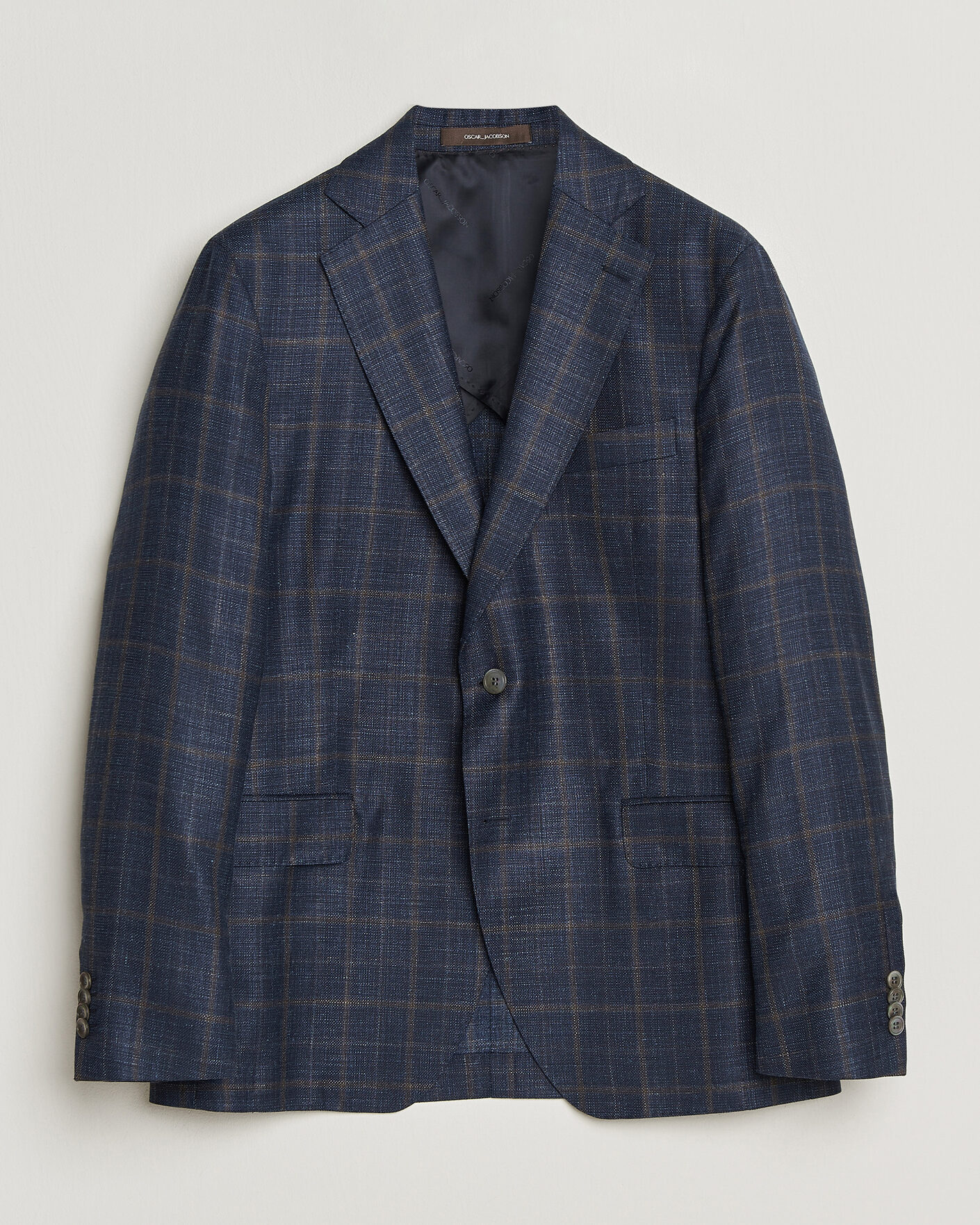 Hombres | Blazers | Oscar Jacobson | Ferry Patch Loro Piana Summertime Checked Blazer Navy