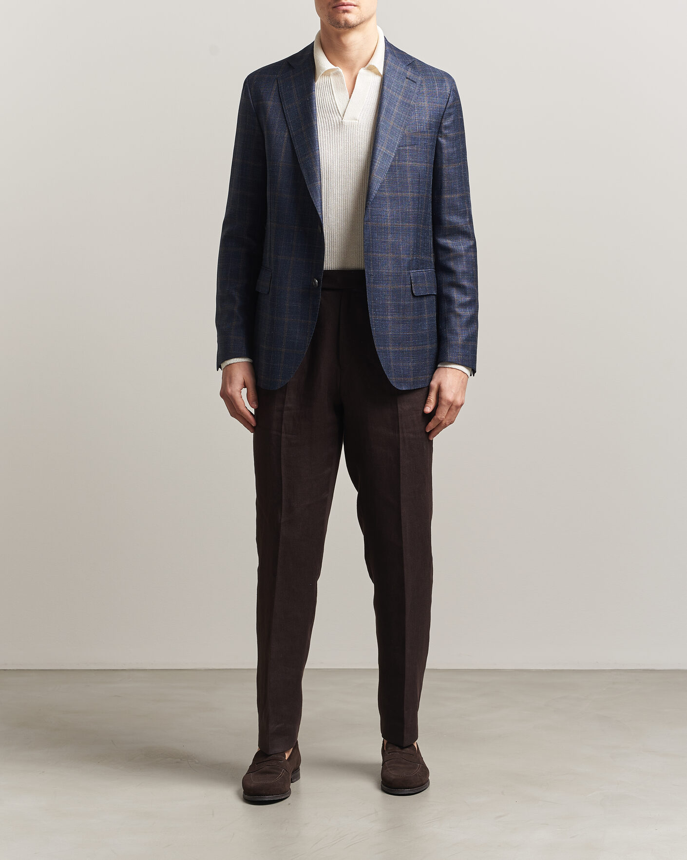 Hombres | Blazers | Oscar Jacobson | Ferry Patch Loro Piana Summertime Checked Blazer Navy