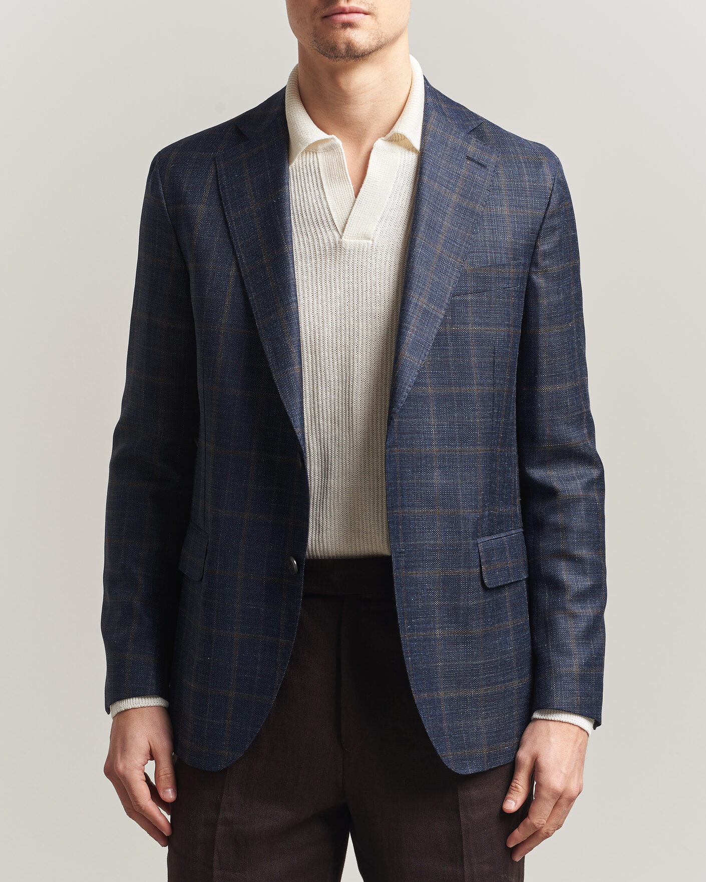 Hombres | Blazers | Oscar Jacobson | Ferry Patch Loro Piana Summertime Checked Blazer Navy