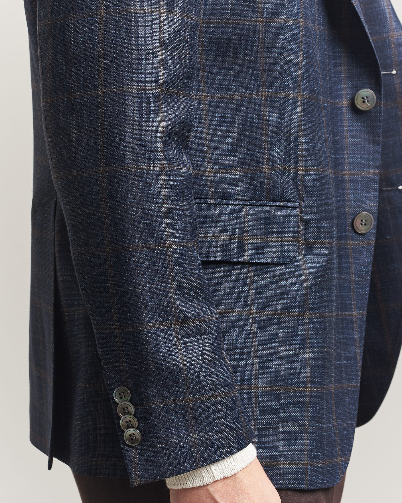 Hombres | Blazers | Oscar Jacobson | Ferry Patch Loro Piana Summertime Checked Blazer Navy