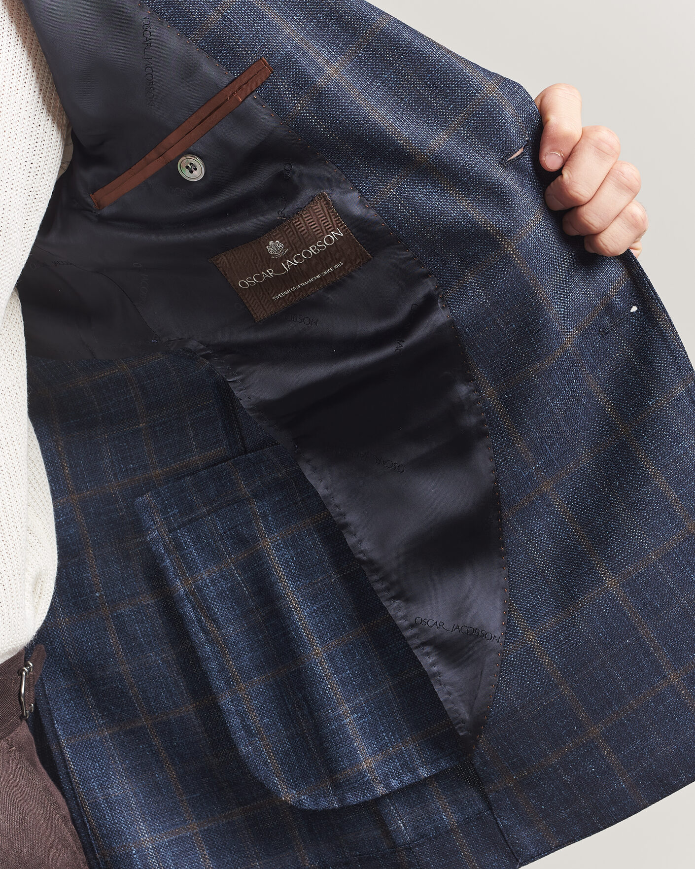 Hombres | Blazers | Oscar Jacobson | Ferry Patch Loro Piana Summertime Checked Blazer Navy