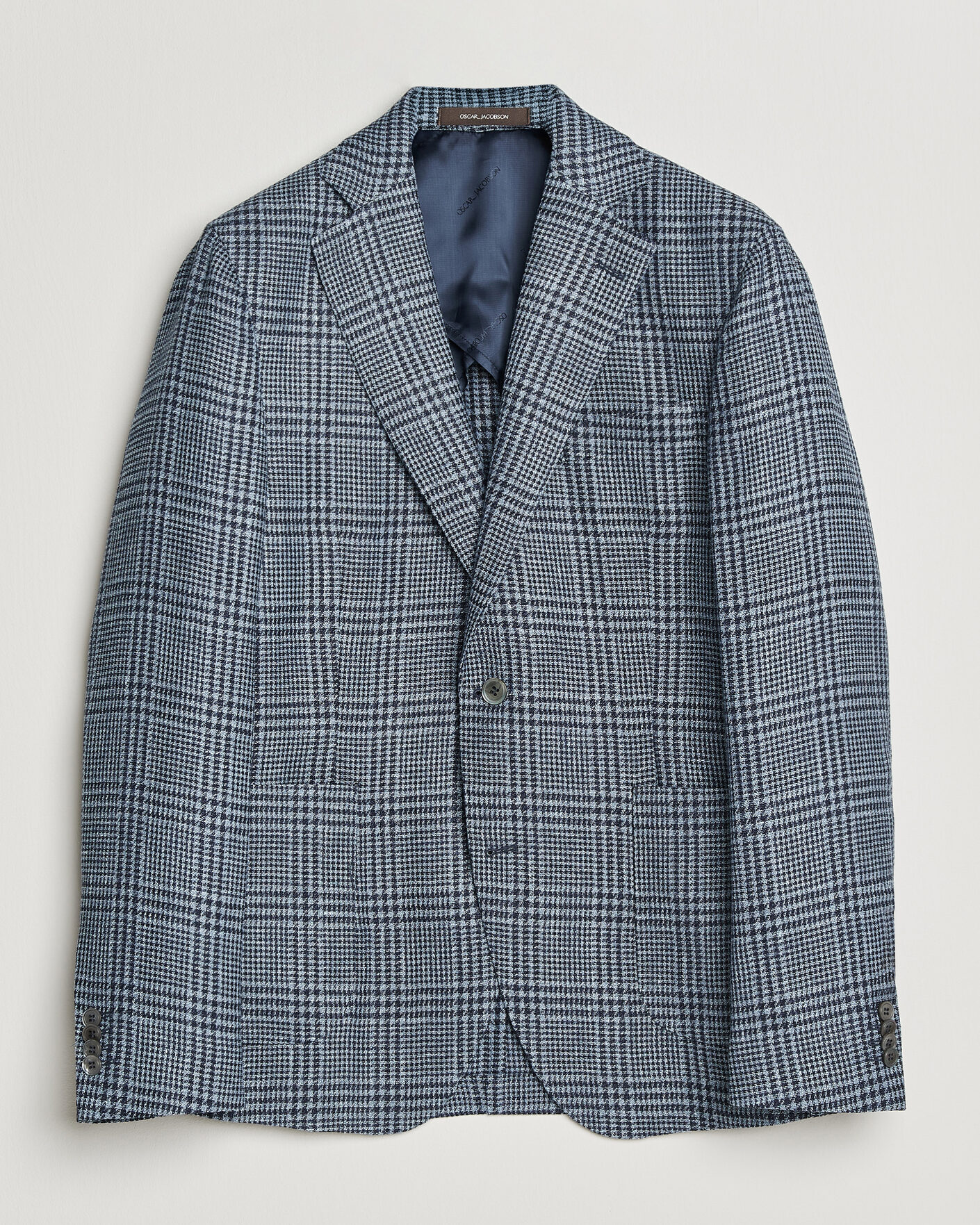 Hombres | Blazers | Oscar Jacobson | Ferry Patch Soft Checked Linen/Wool Blazer Blue