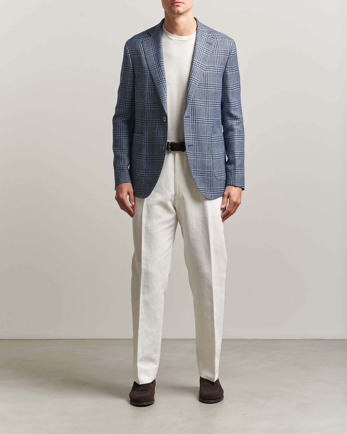 Hombres | Blazers | Oscar Jacobson | Ferry Patch Soft Checked Linen/Wool Blazer Blue