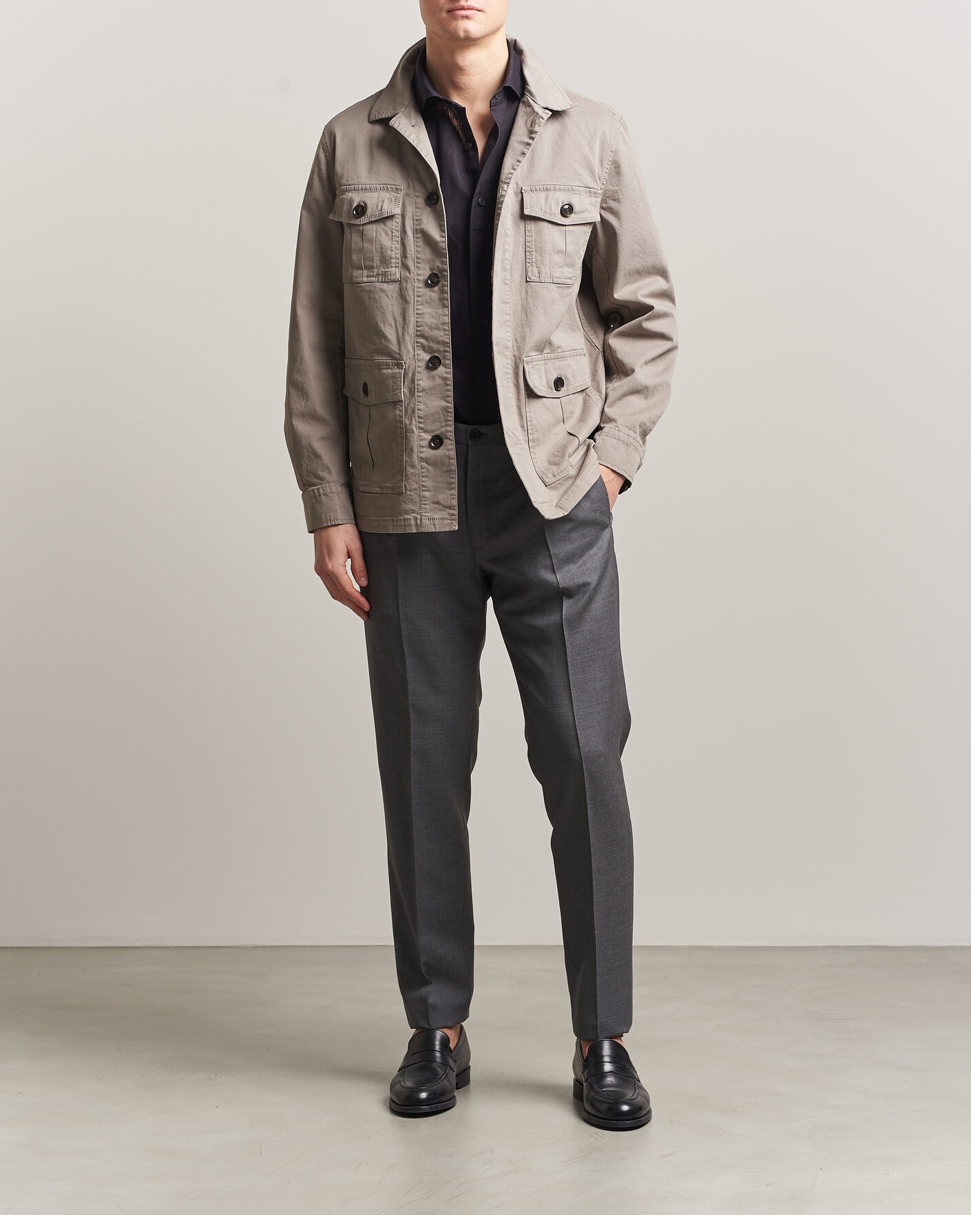 Hombres | Camisas | Oscar Jacobson | Safari Cotton Shirt Jacket Grey