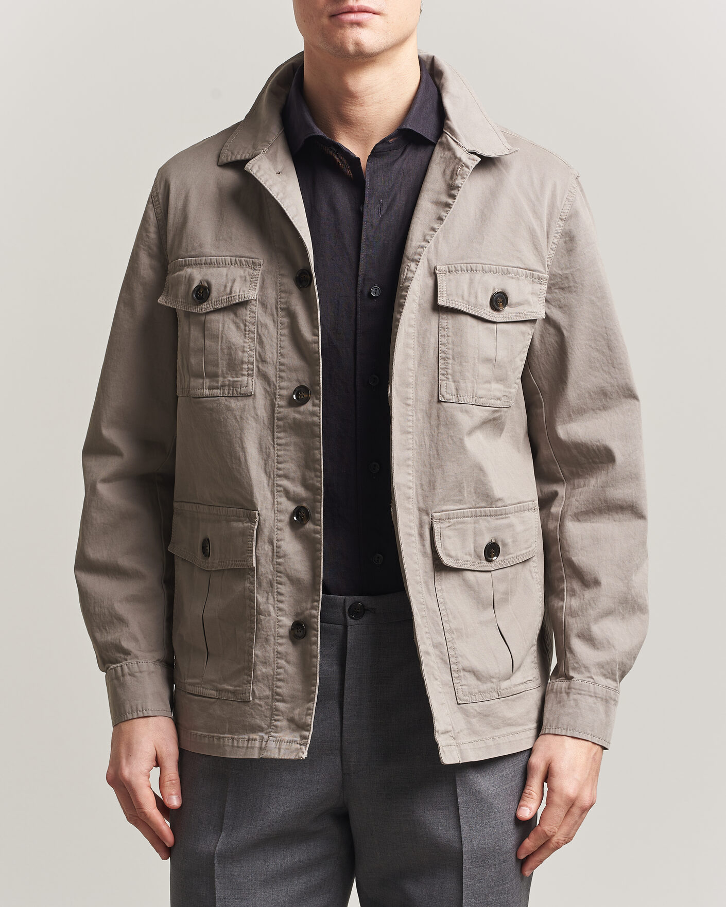 Hombres | Camisas | Oscar Jacobson | Safari Cotton Shirt Jacket Grey