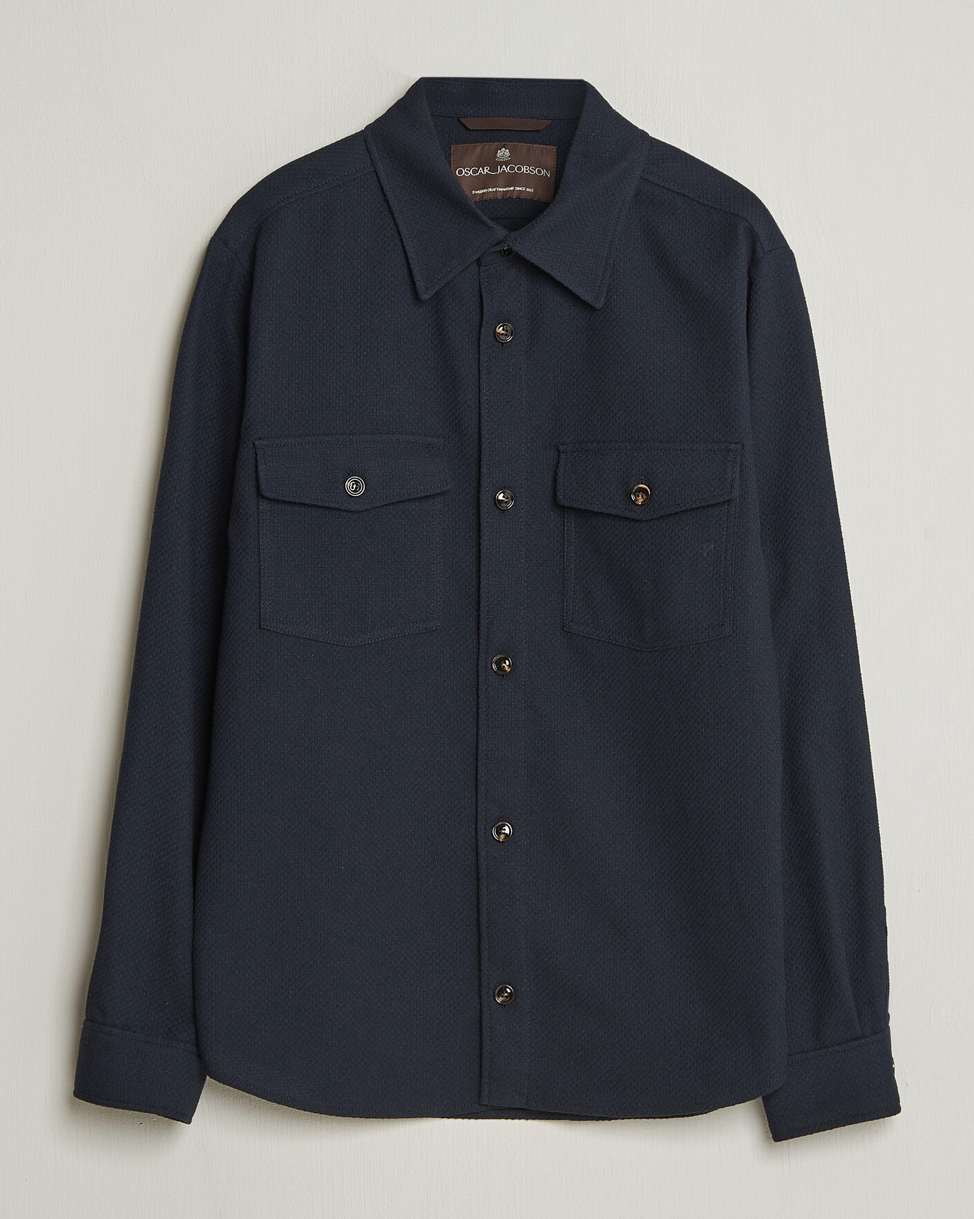 Hombres | Camisas | Oscar Jacobson | Magnus Structure Cotton Overshirt Navy