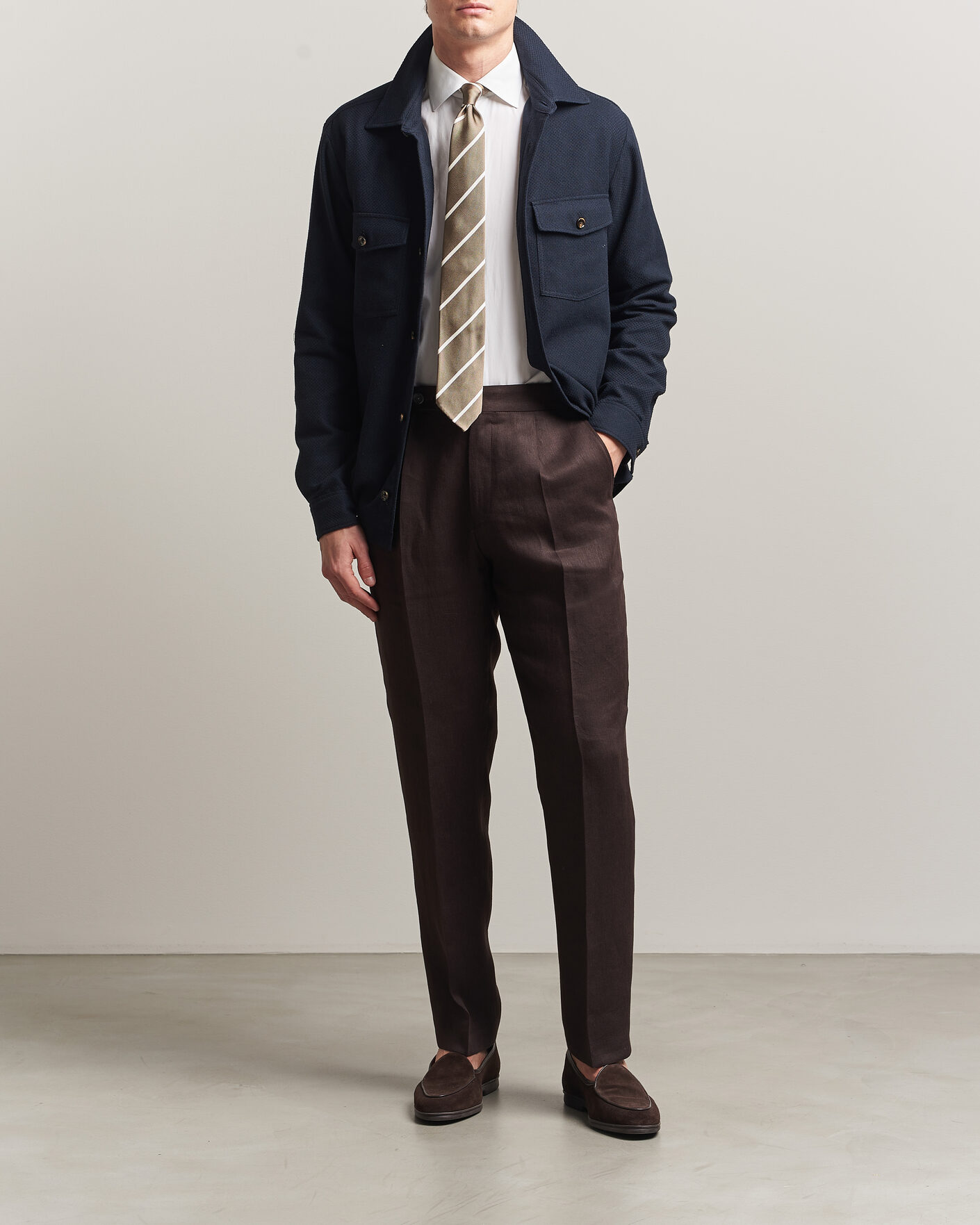 Hombres | Camisas | Oscar Jacobson | Magnus Structure Cotton Overshirt Navy