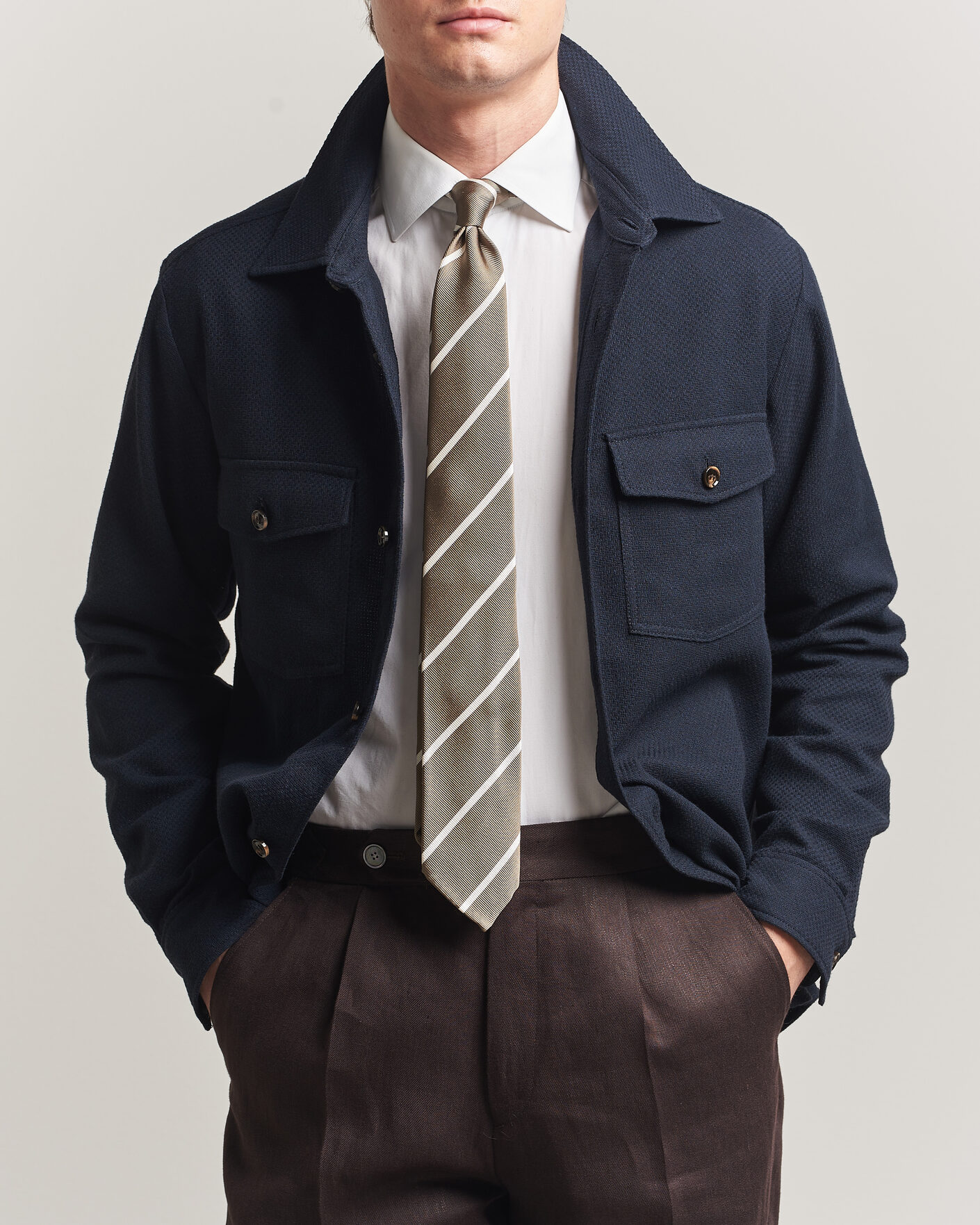 Hombres | Camisas | Oscar Jacobson | Magnus Structure Cotton Overshirt Navy