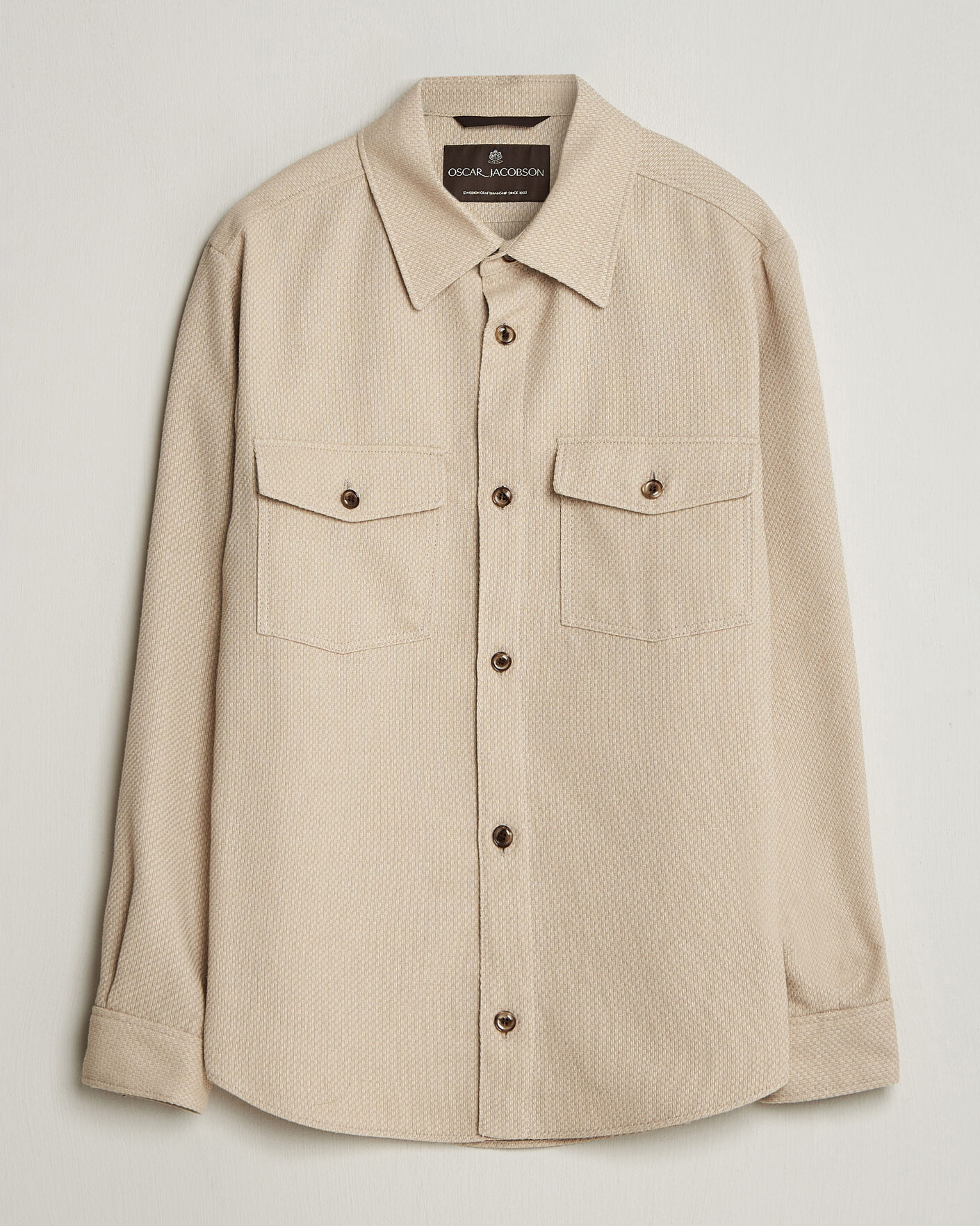 Hombres | Camisas | Oscar Jacobson | Magnus Structure Cotton Overshirt Beige