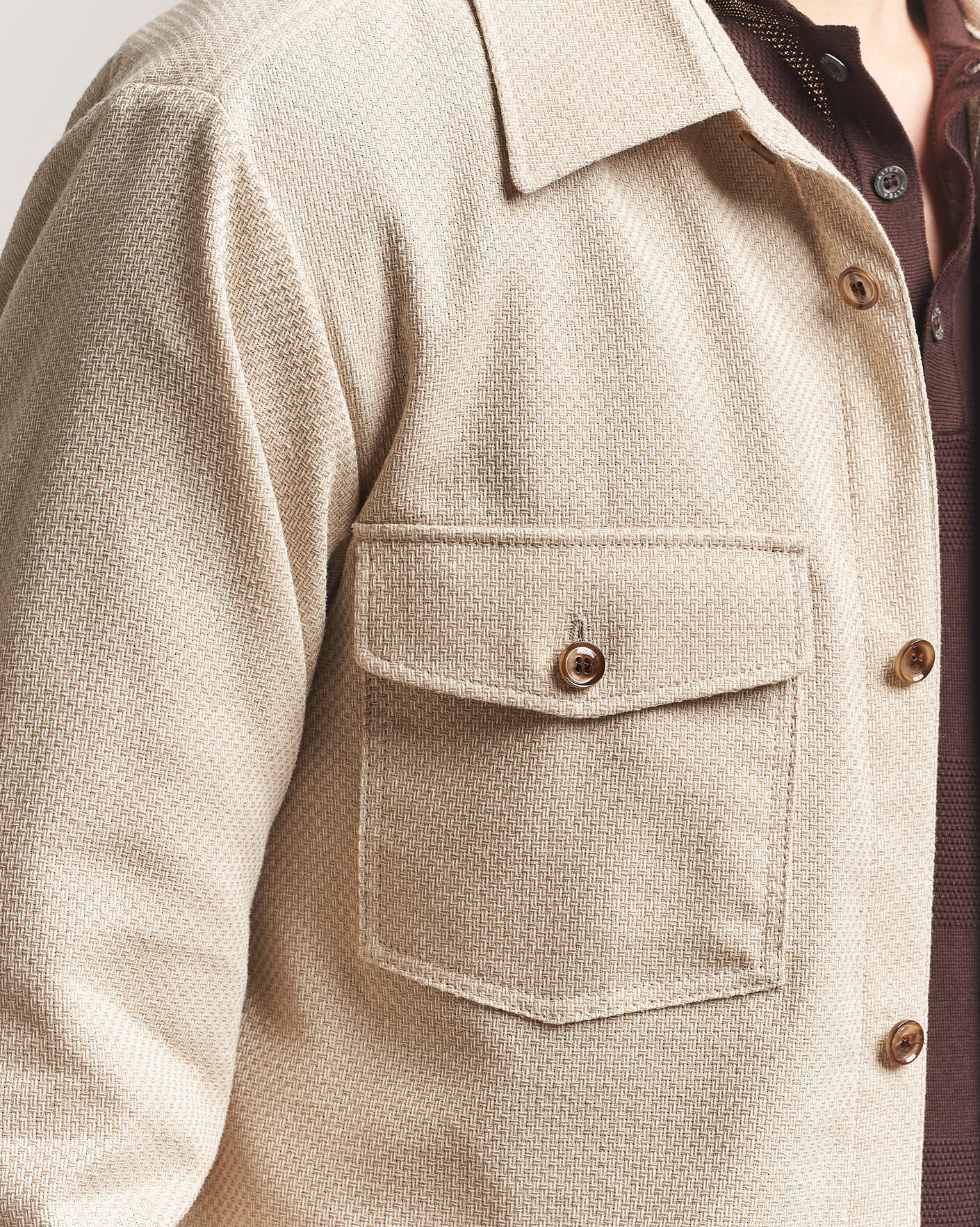 Hombres | Camisas | Oscar Jacobson | Magnus Structure Cotton Overshirt Beige