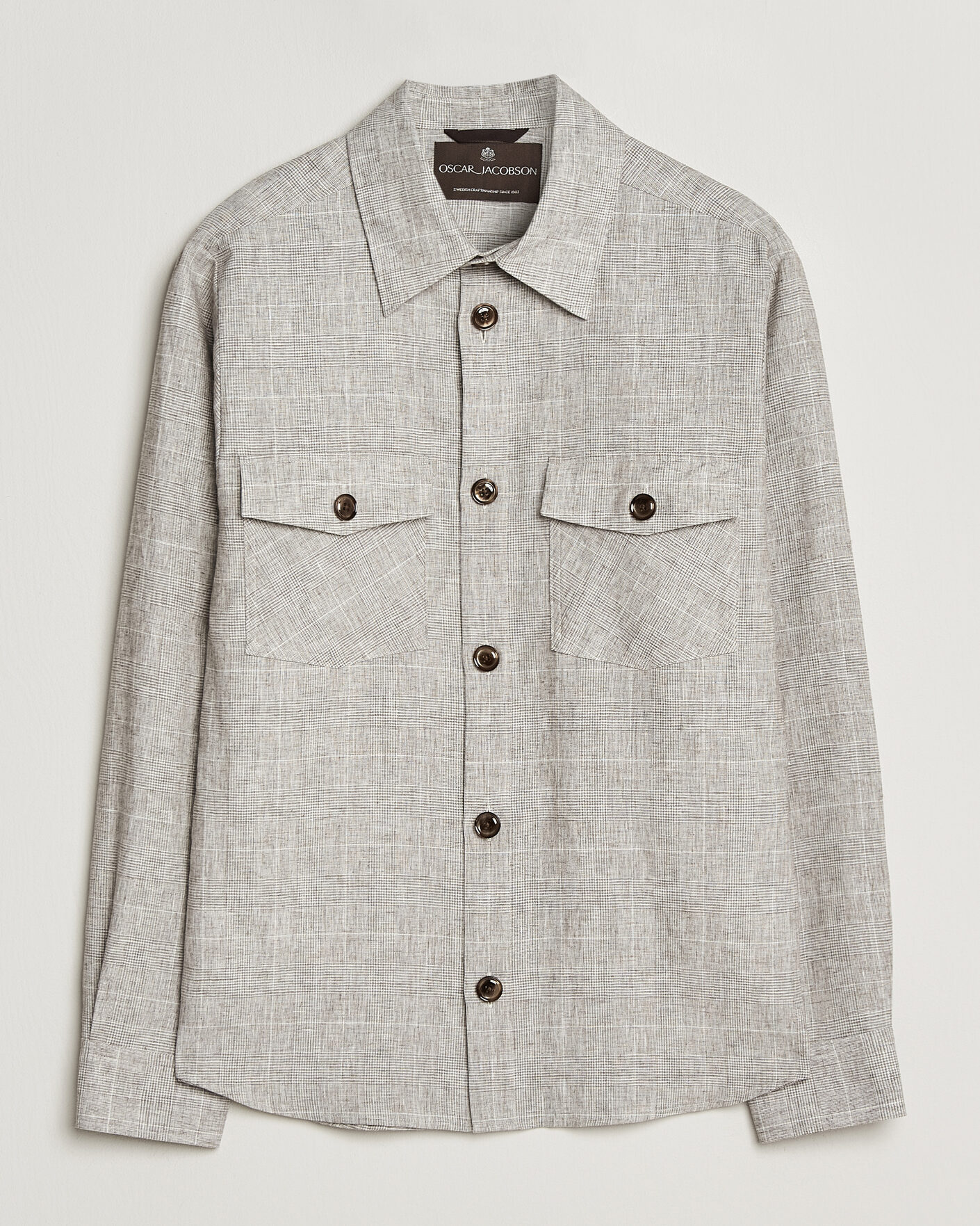 Hombres | Camisas | Oscar Jacobson | Magnus Checked Linen Overshirt Beige