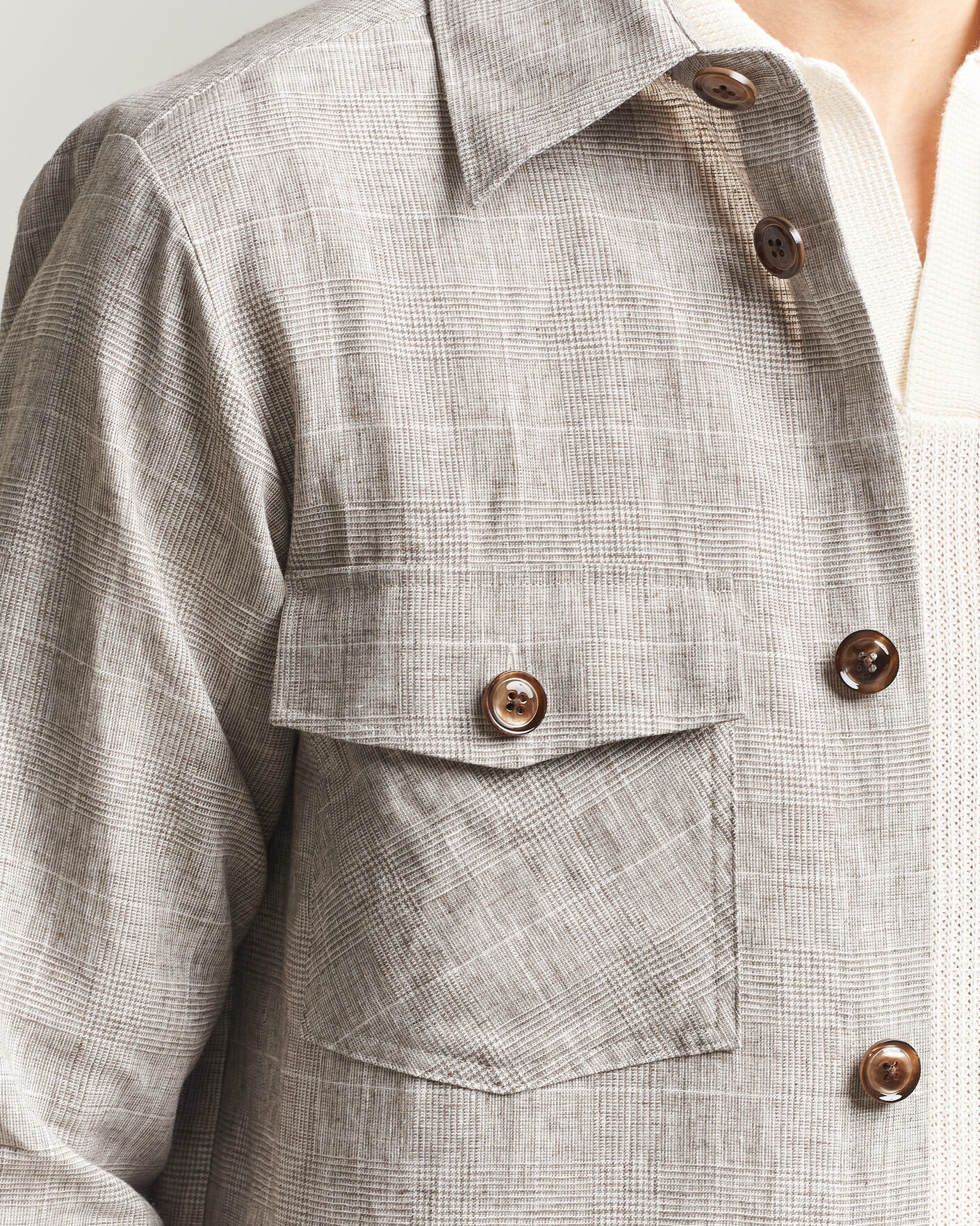 Hombres | Camisas | Oscar Jacobson | Magnus Checked Linen Overshirt Beige