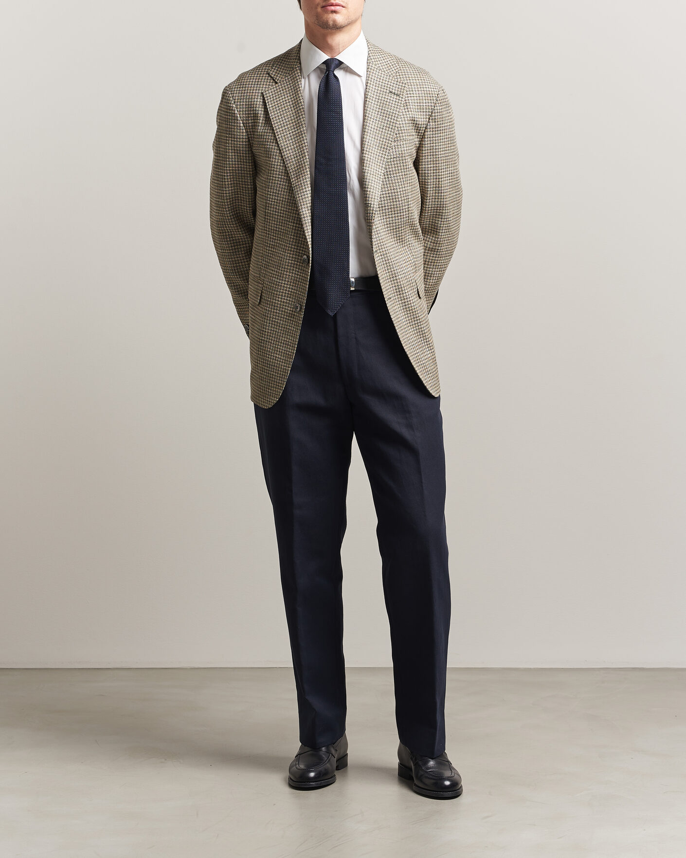 Hombres | Pantalones | Oscar Jacobson | Del Cotton/Linen Trousers Navy