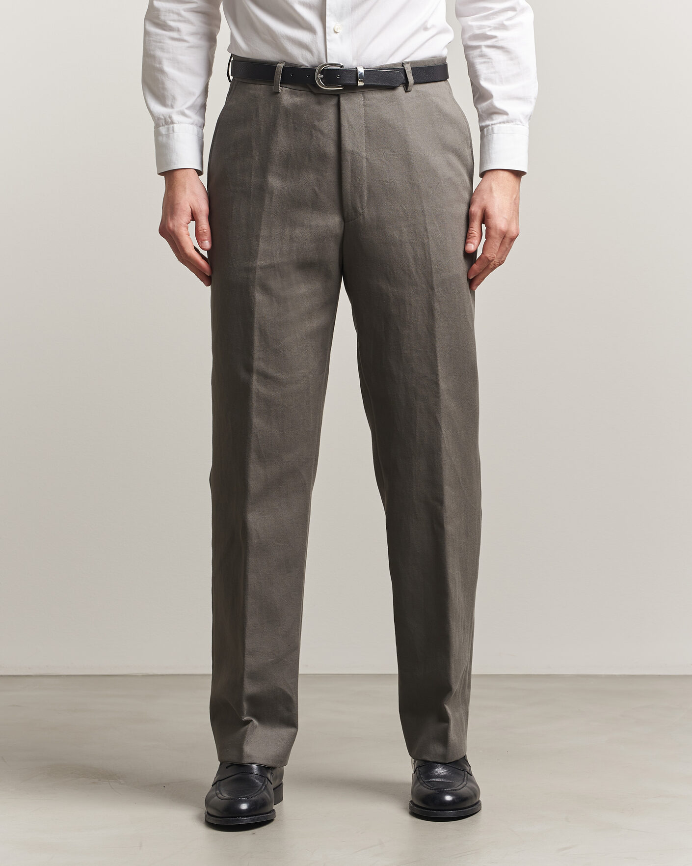 Hombres | Pantalones | Oscar Jacobson | Del Cotton/Linen Trousers Olive