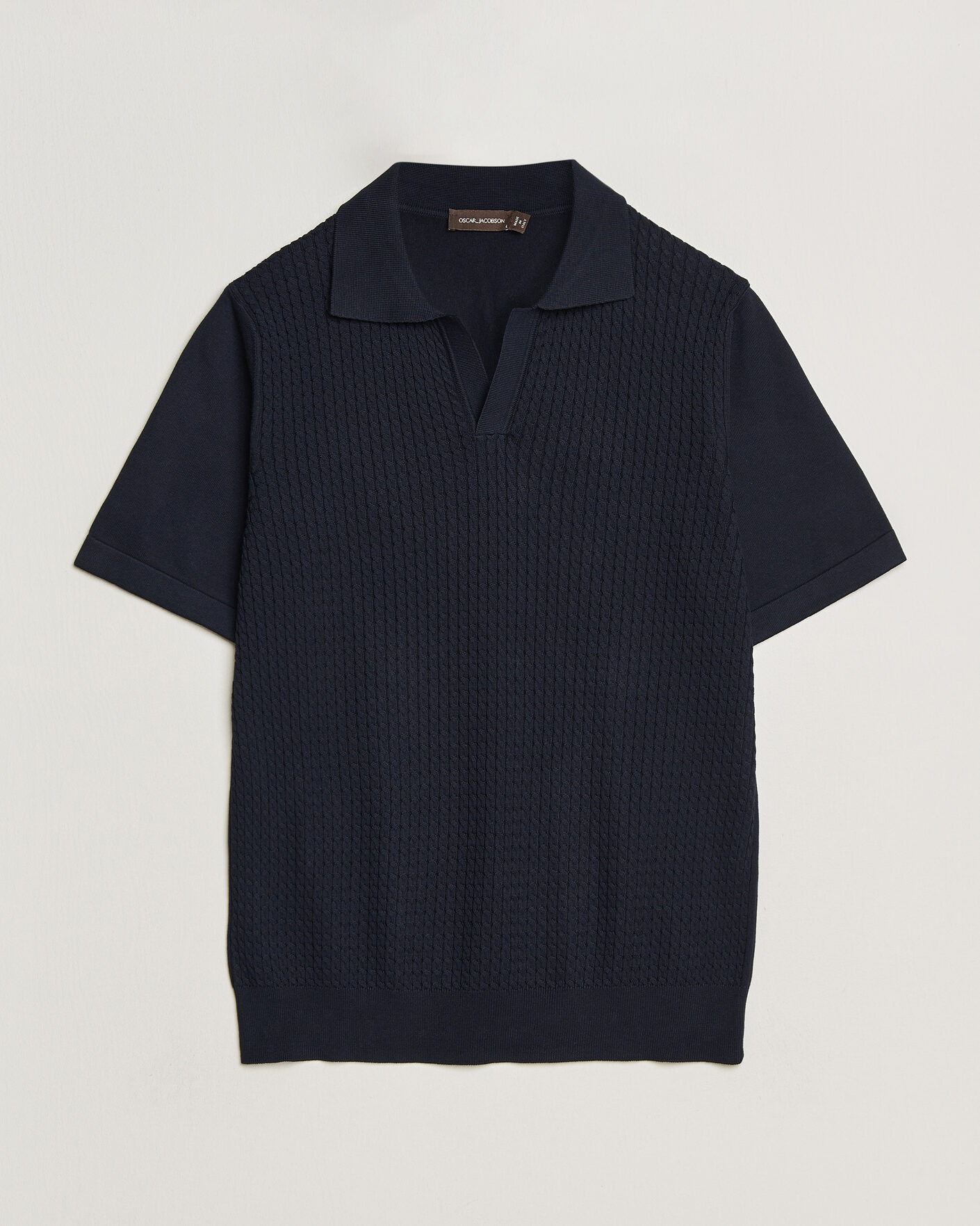 Hombres | Polos | Oscar Jacobson | Alf Structured Cotton Polo Navy